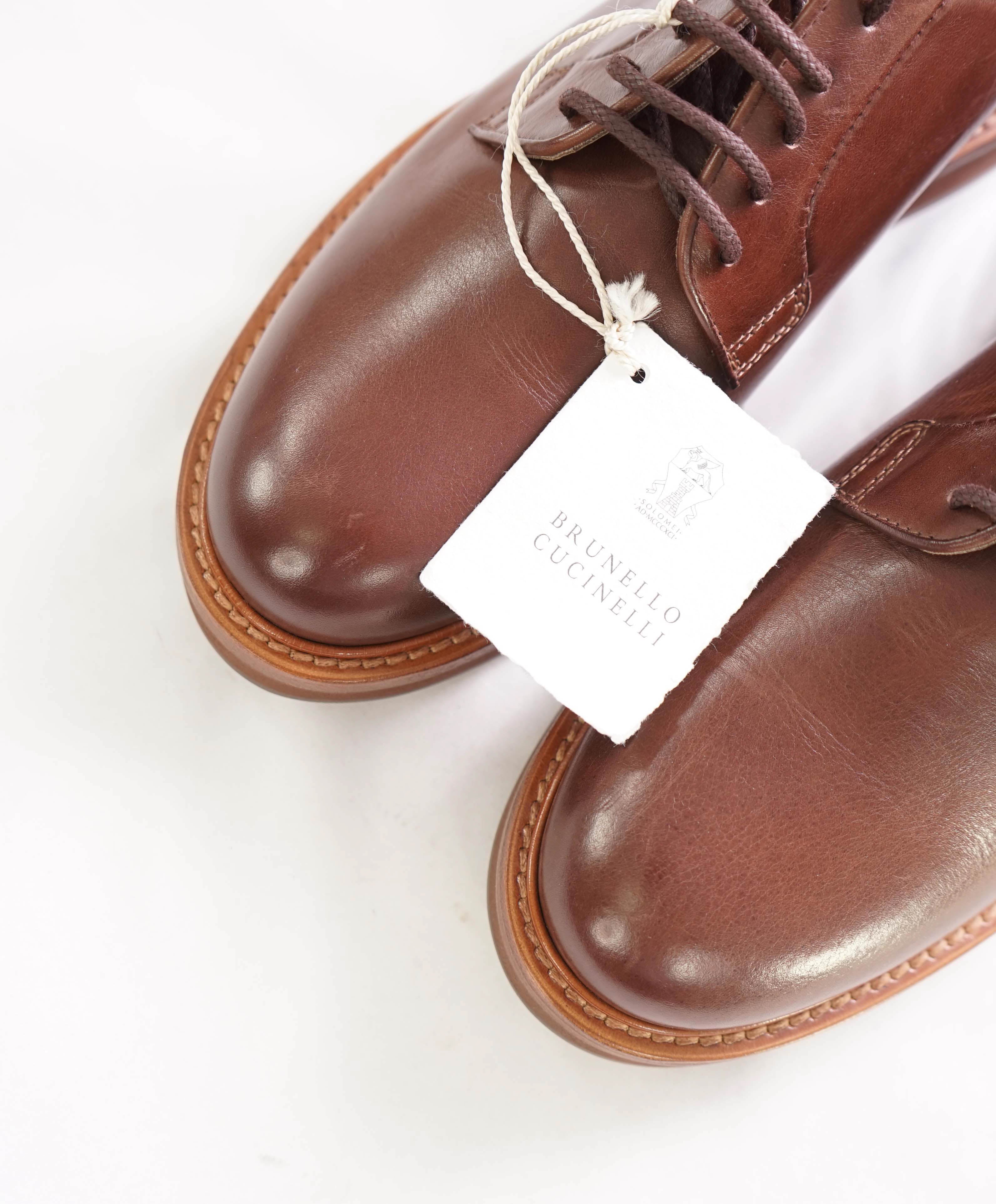 $1,195 BRUNELLO CUCINELLI - Brown Leather Derby Lace-Up Shoes - 8 US (41EU)