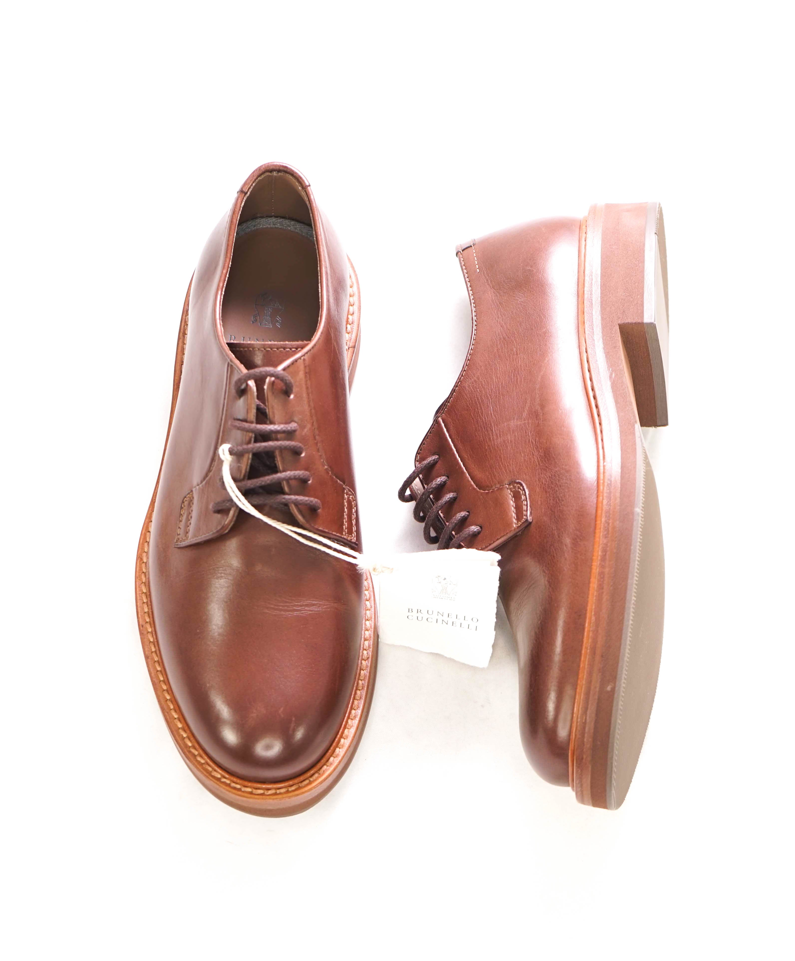 $1,195 BRUNELLO CUCINELLI - Brown Leather Derby Lace-Up Shoes - 8 US (41EU)