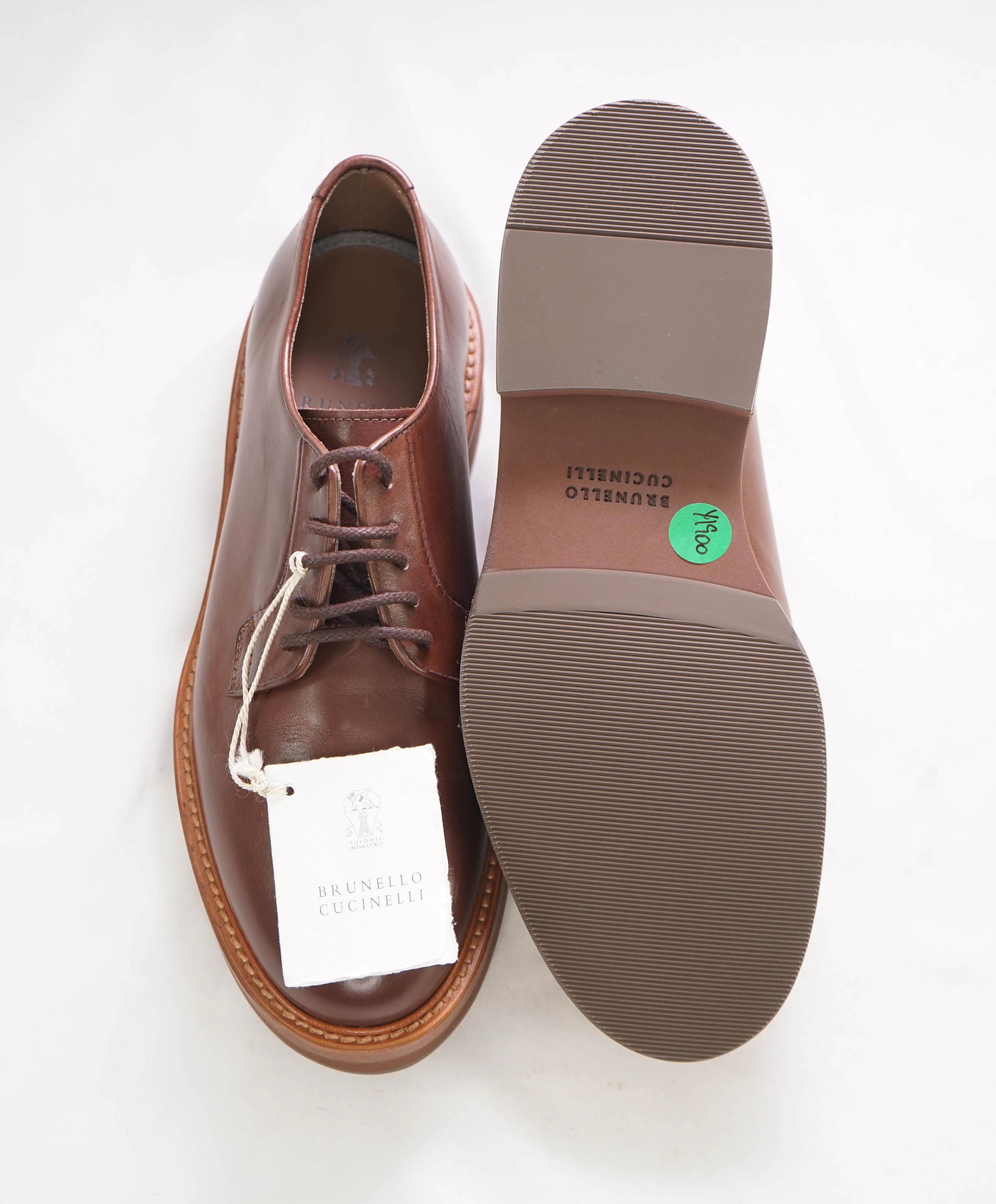 $1,195 BRUNELLO CUCINELLI - Brown Leather Derby Lace-Up Shoes - 8 US (41EU)