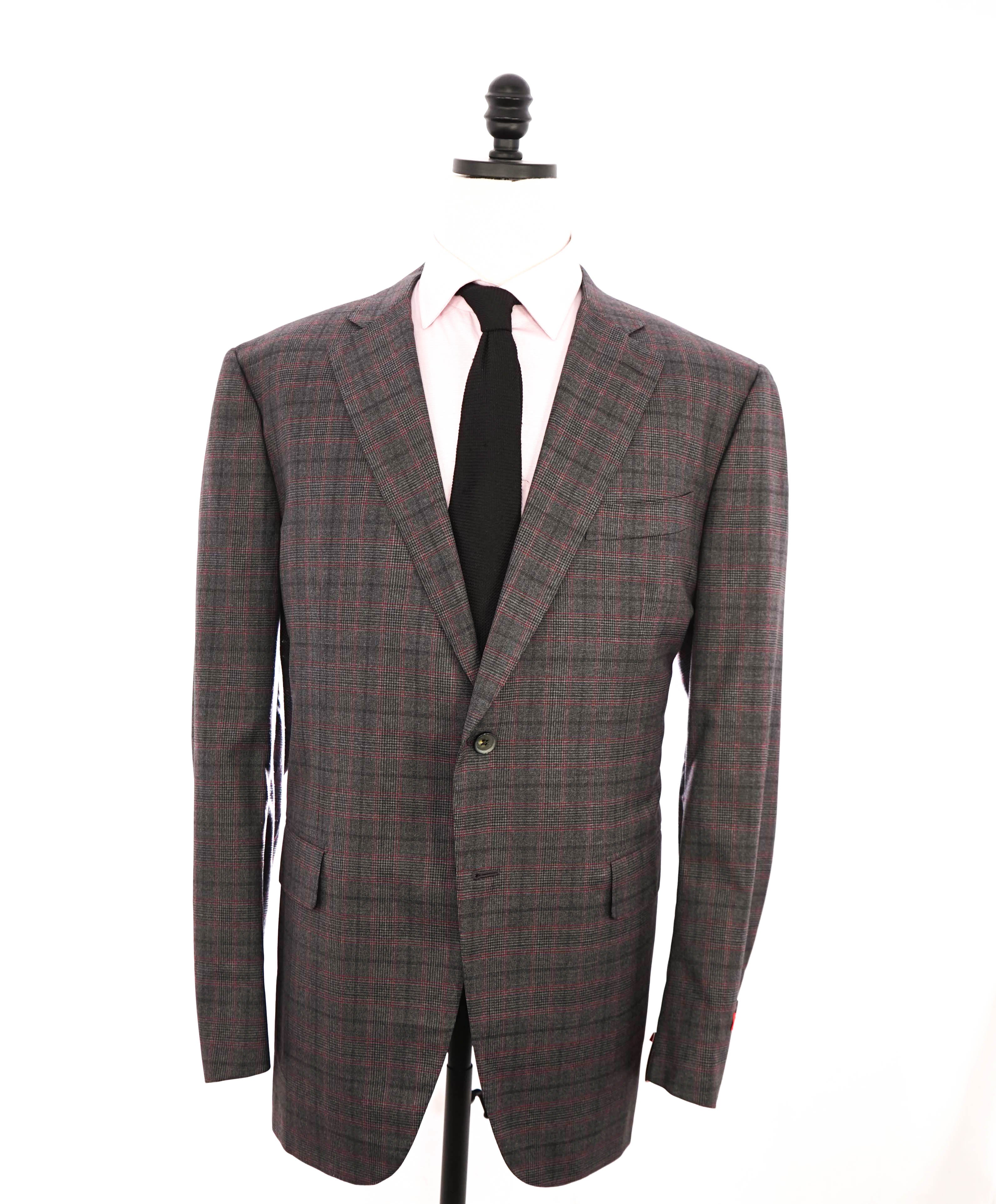 $2,995 ISAIA - Pure Wool *DELAIN SSELECT 140'S* Gray/Red Check Blazer - 50L