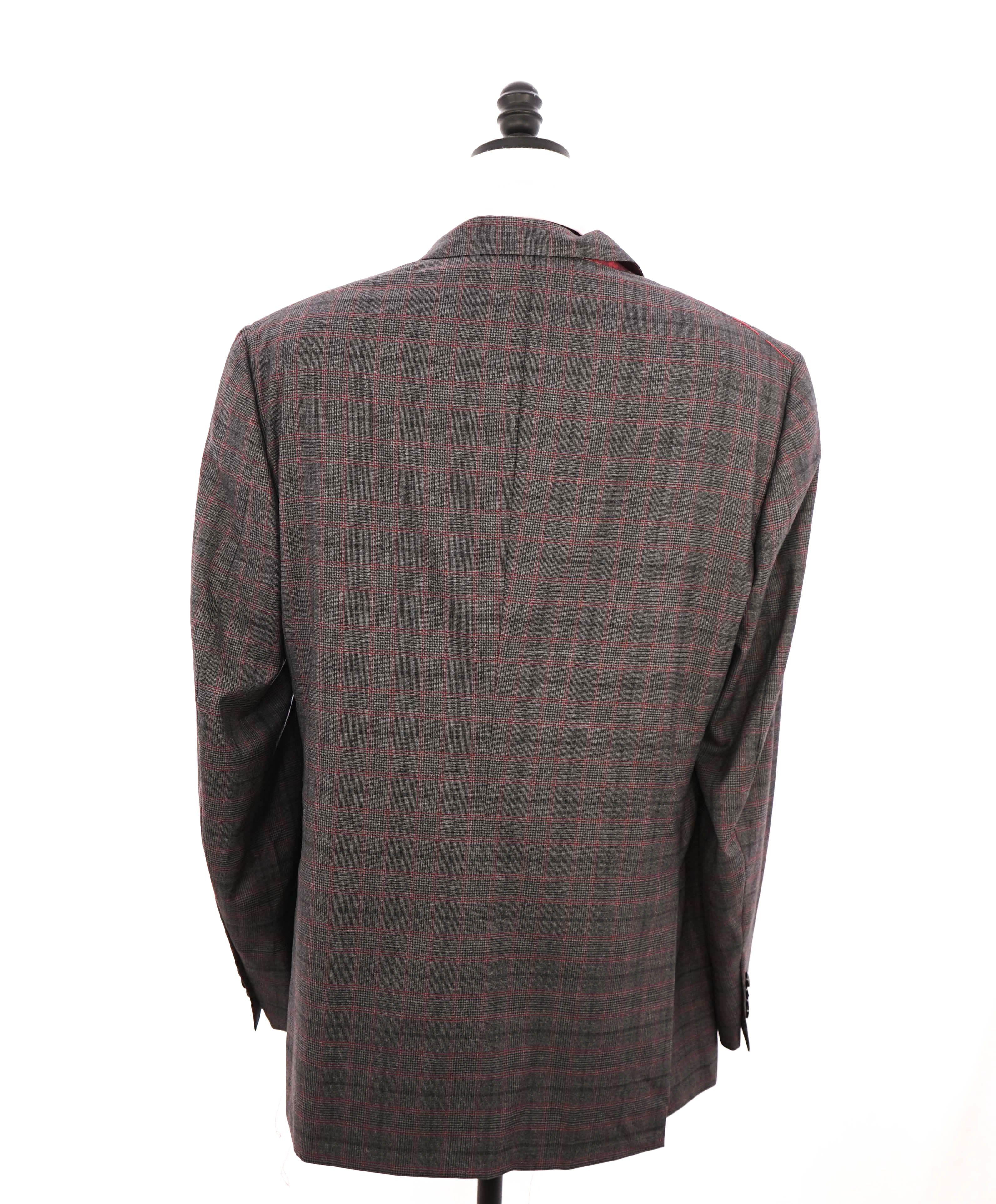 $2,995 ISAIA - Pure Wool *DELAIN SSELECT 140'S* Gray/Red Check Blazer - 50L