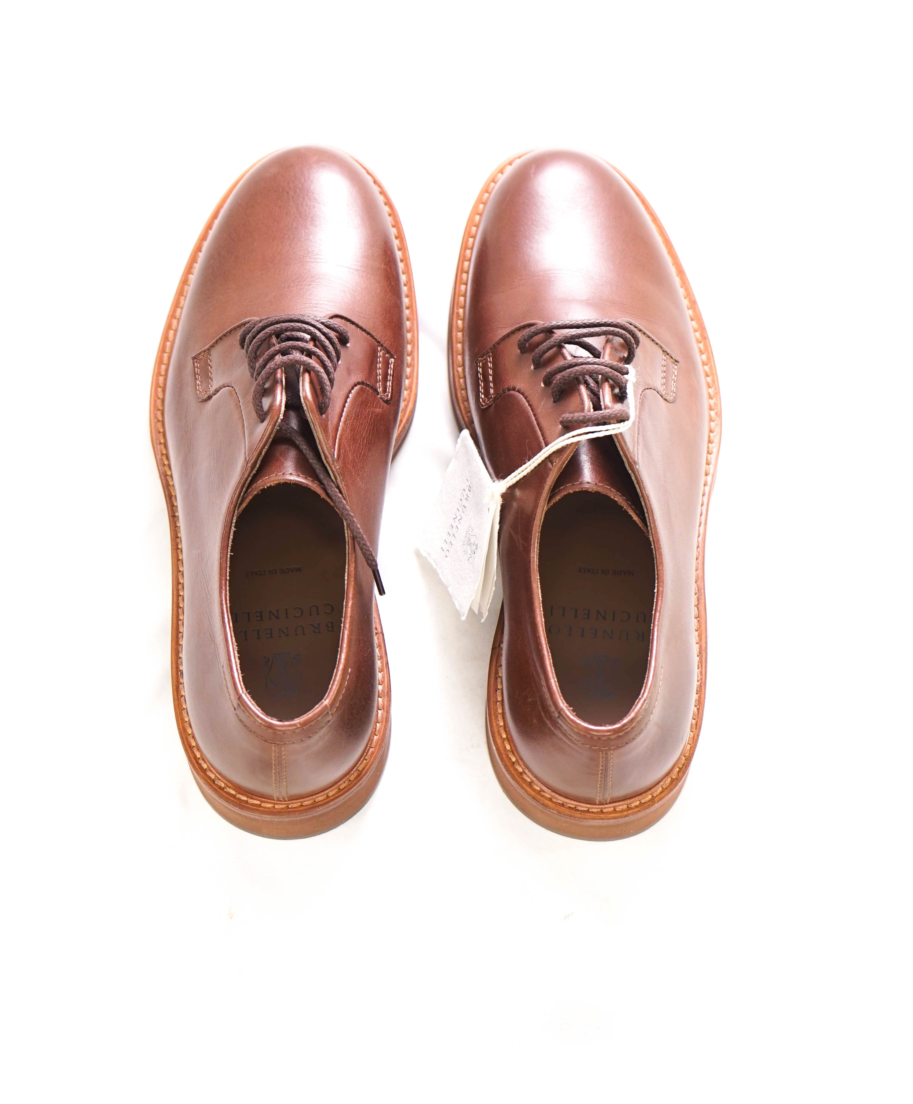 $1,195 BRUNELLO CUCINELLI - Brown Leather Derby Lace-Up Shoes - 8 US (41EU)