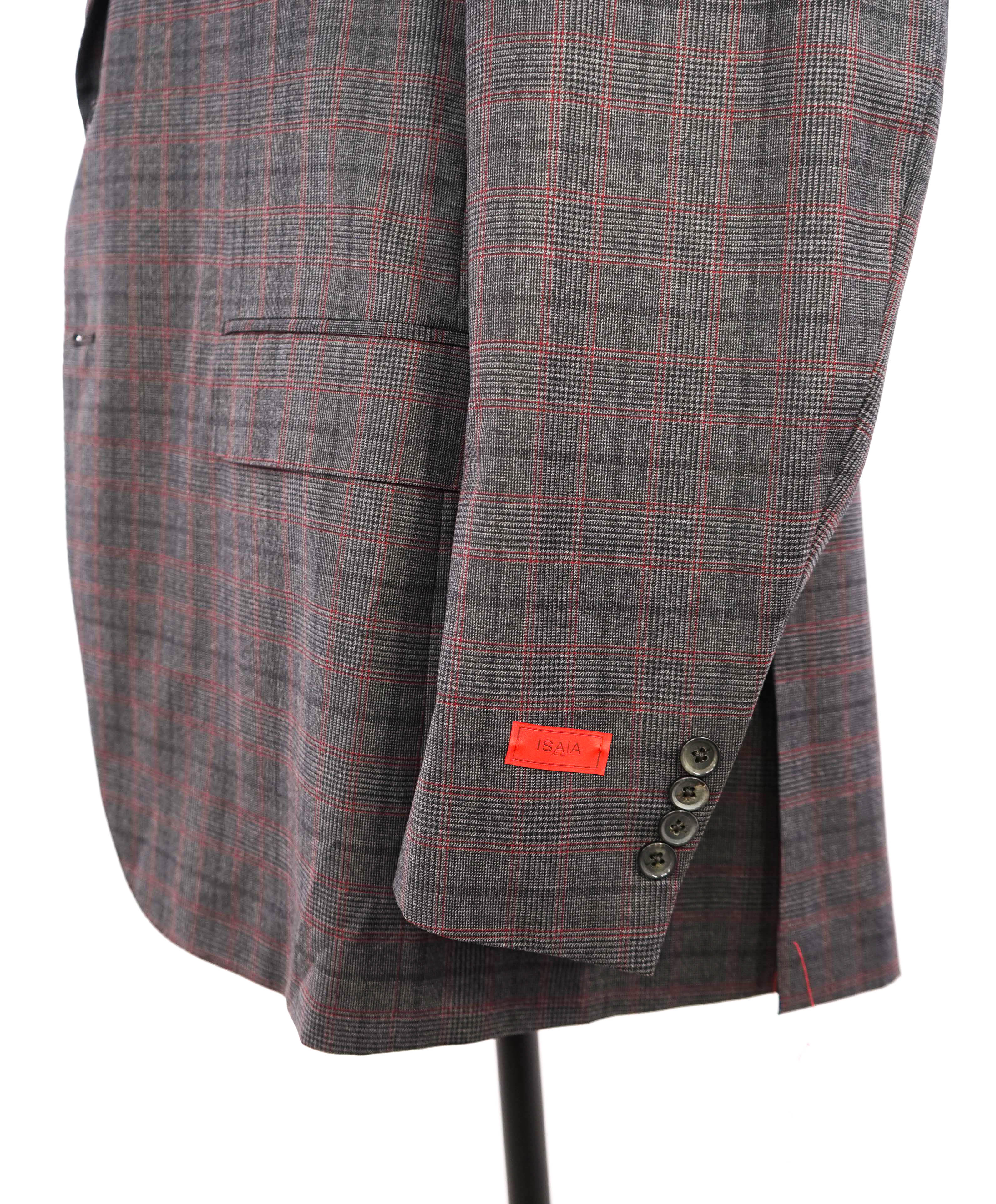 $2,995 ISAIA - Pure Wool *DELAIN SSELECT 140'S* Gray/Red Check Blazer - 50L