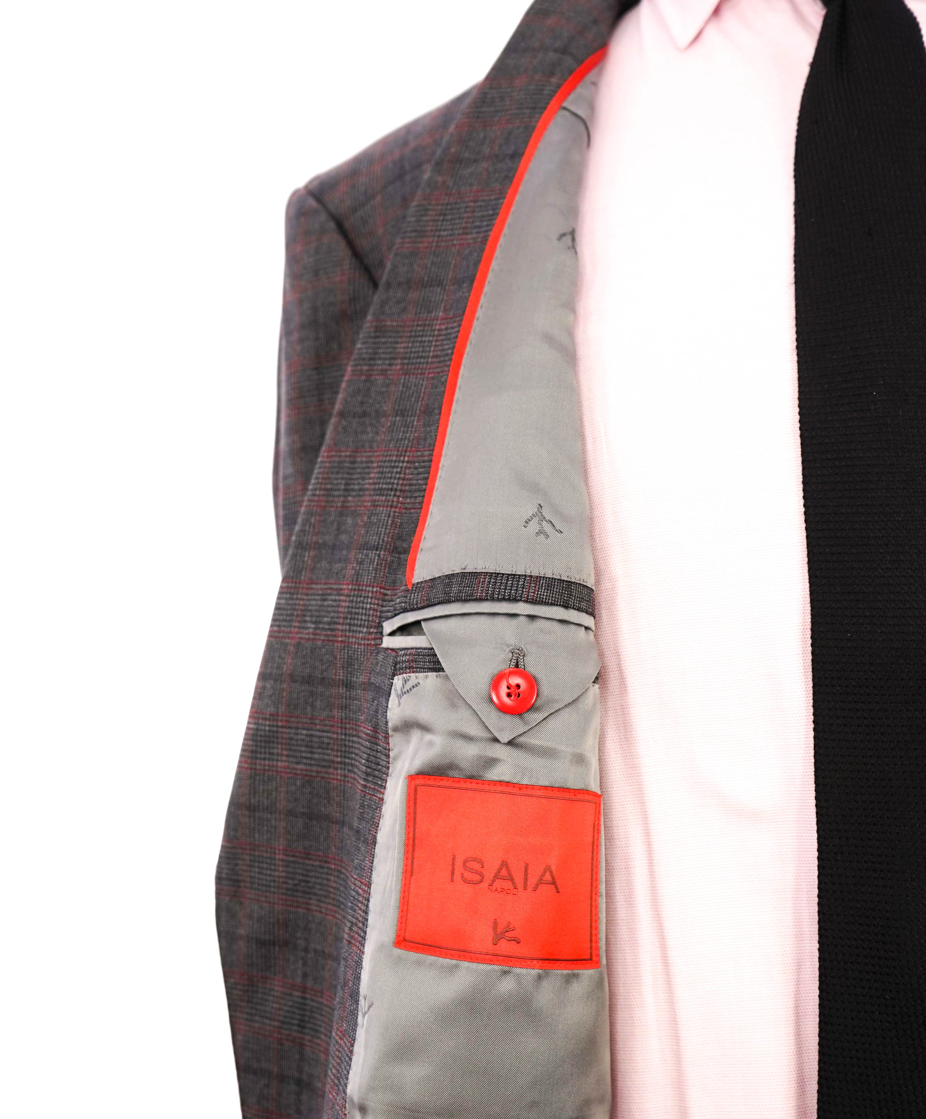 $2,995 ISAIA - Pure Wool *DELAIN SSELECT 140'S* Gray/Red Check Blazer - 50L