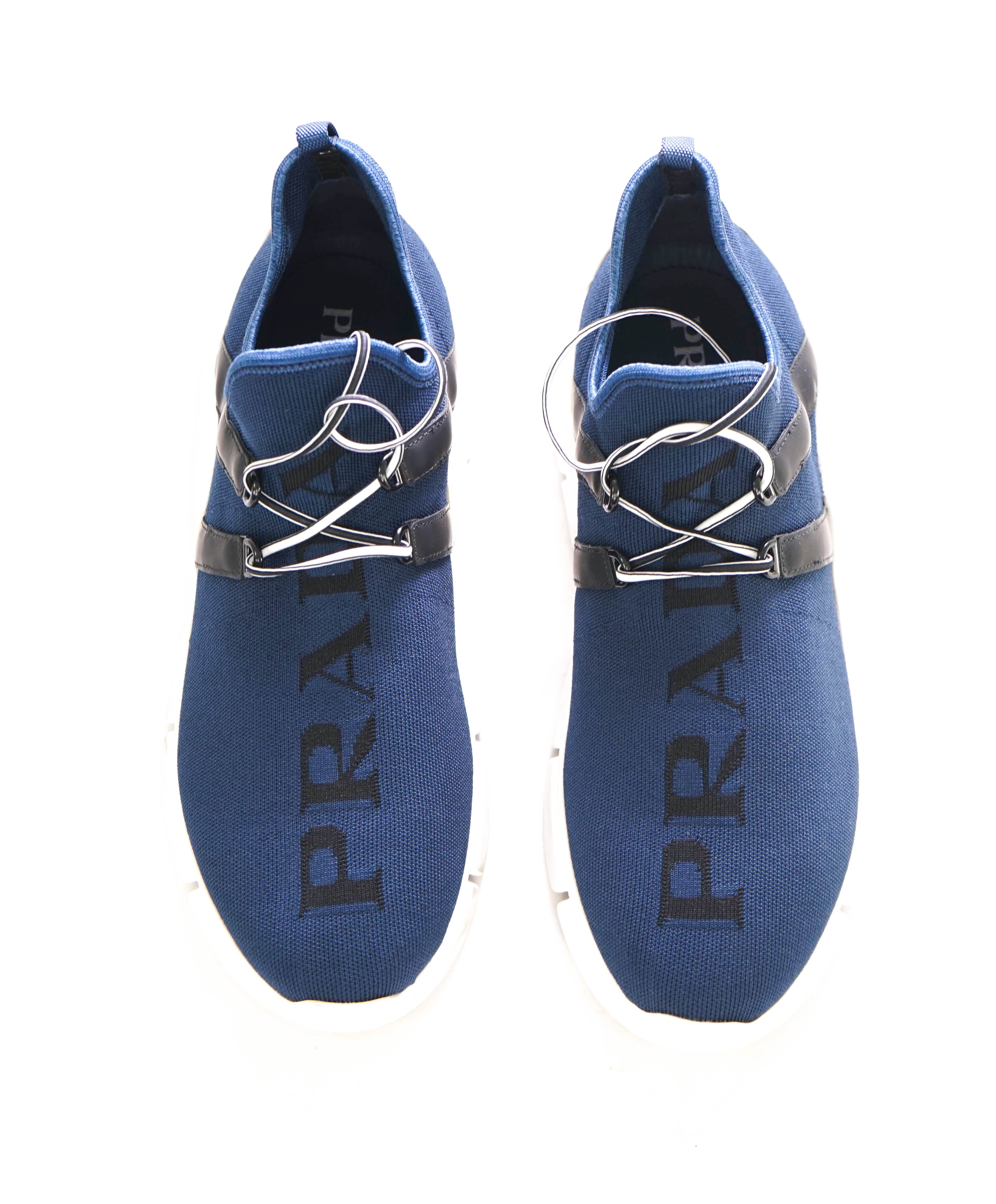 $950 PRADA - Knit Blue/White Logo Slip-On Loafers Sneaker - 9 US (8 IT)