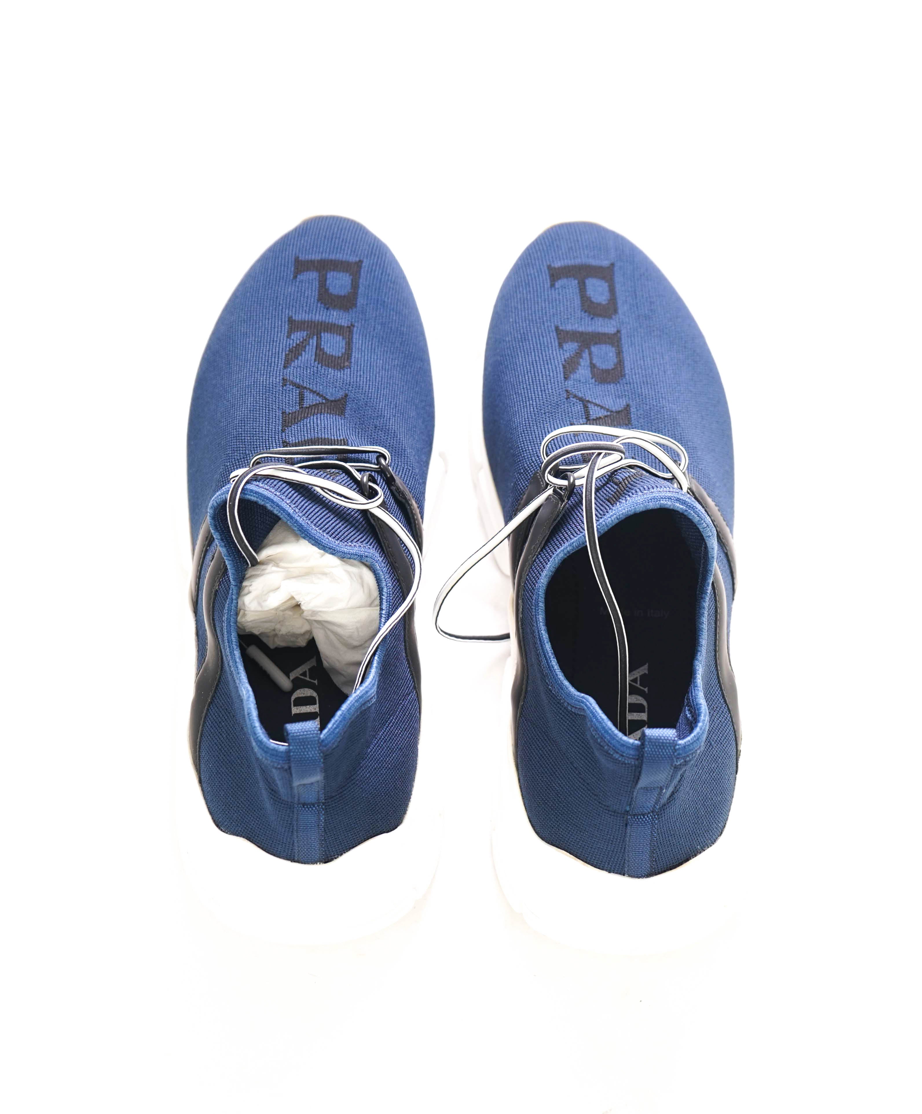 $950 PRADA - Knit Blue/White Logo Slip-On Loafers Sneaker - 9 US (8 IT)