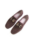 $850 SALVATORE FERRAGAMO - “GRANDIOSO" Gancini Bit Loafer Brown Suede Leather - 6 EE