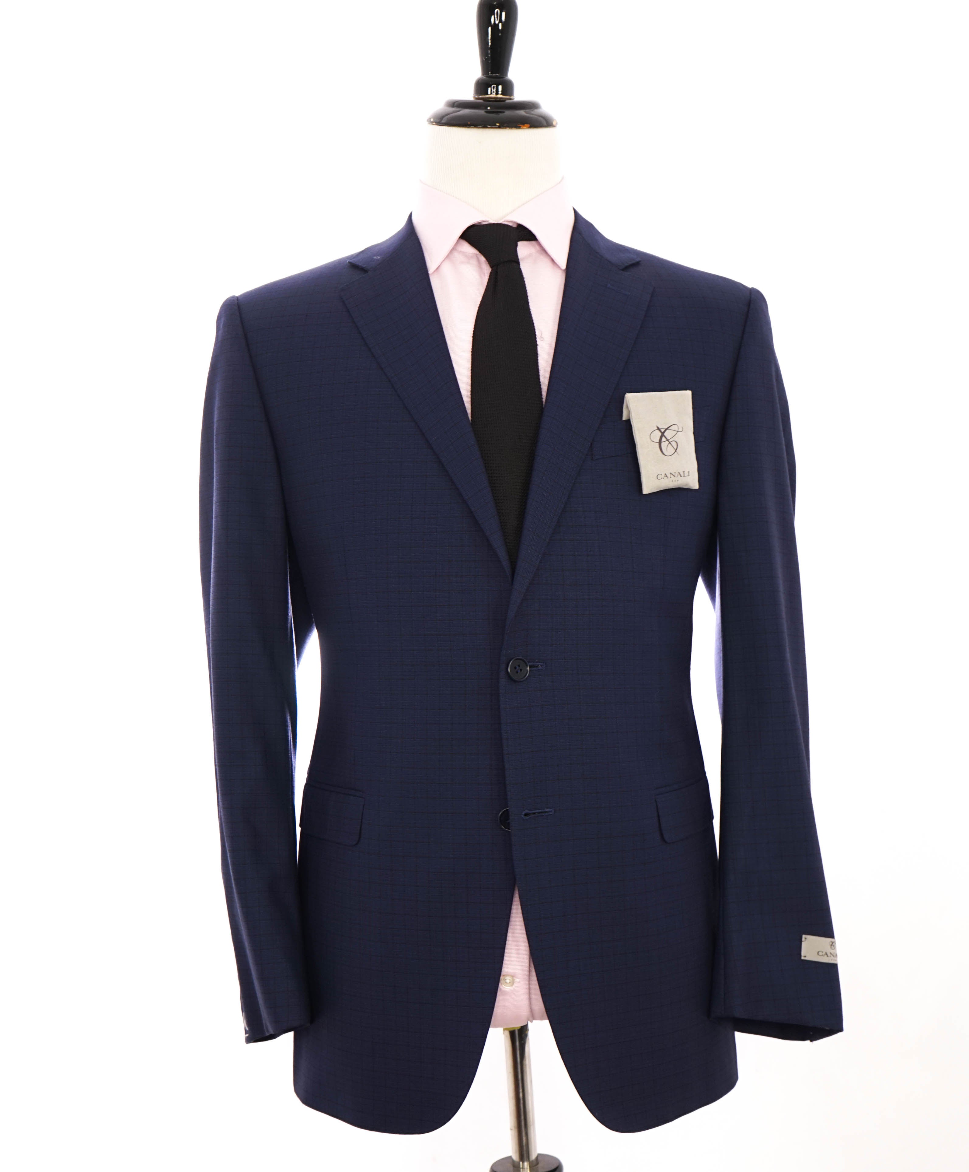 $1,895 CANALI - "IMPECCABILE" Navy Blue Gingham Check Blazer - 44R