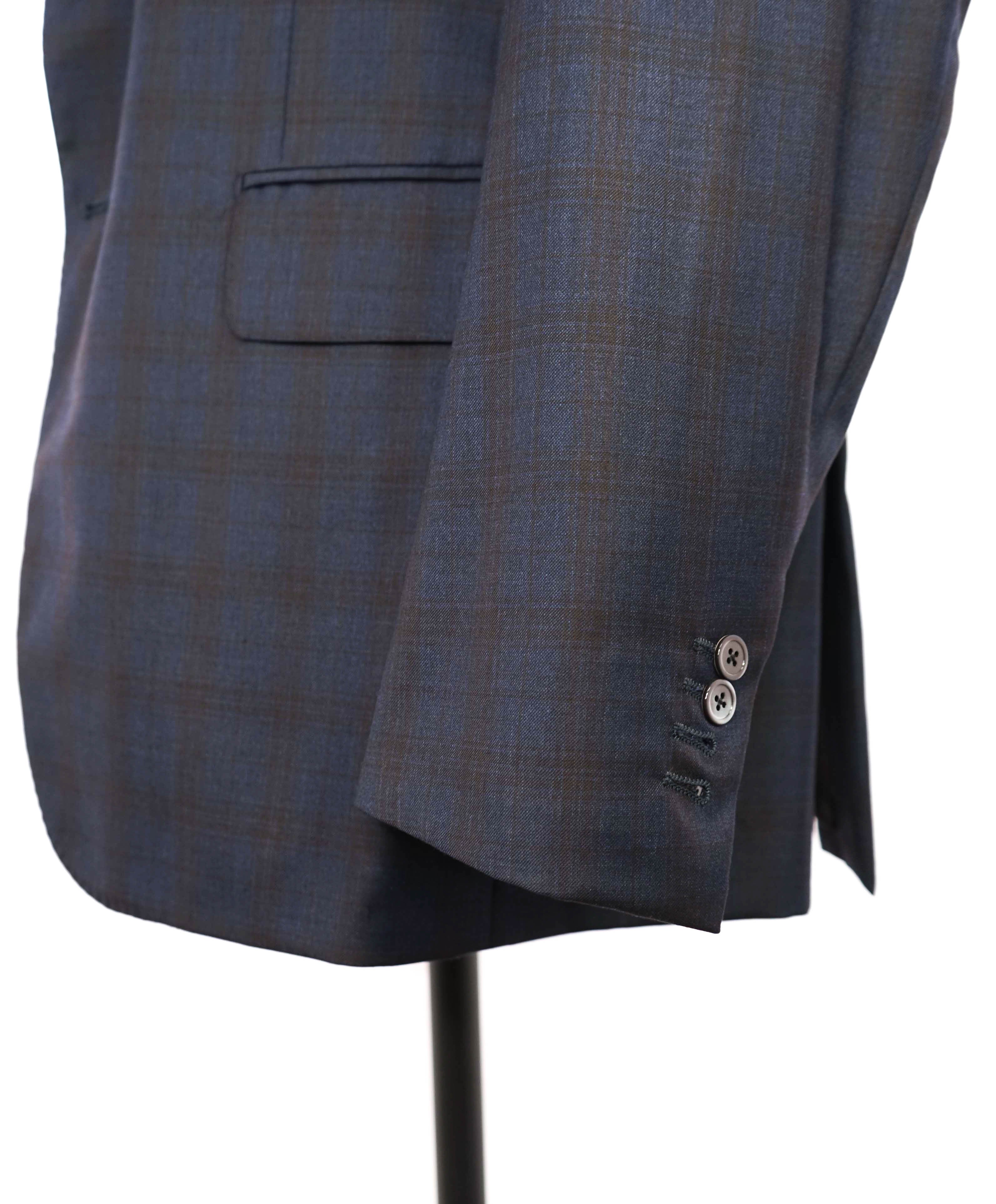 $2,995 ISAIA - SUPER 150's Blue & Brown MOP Button Blazer - 46R