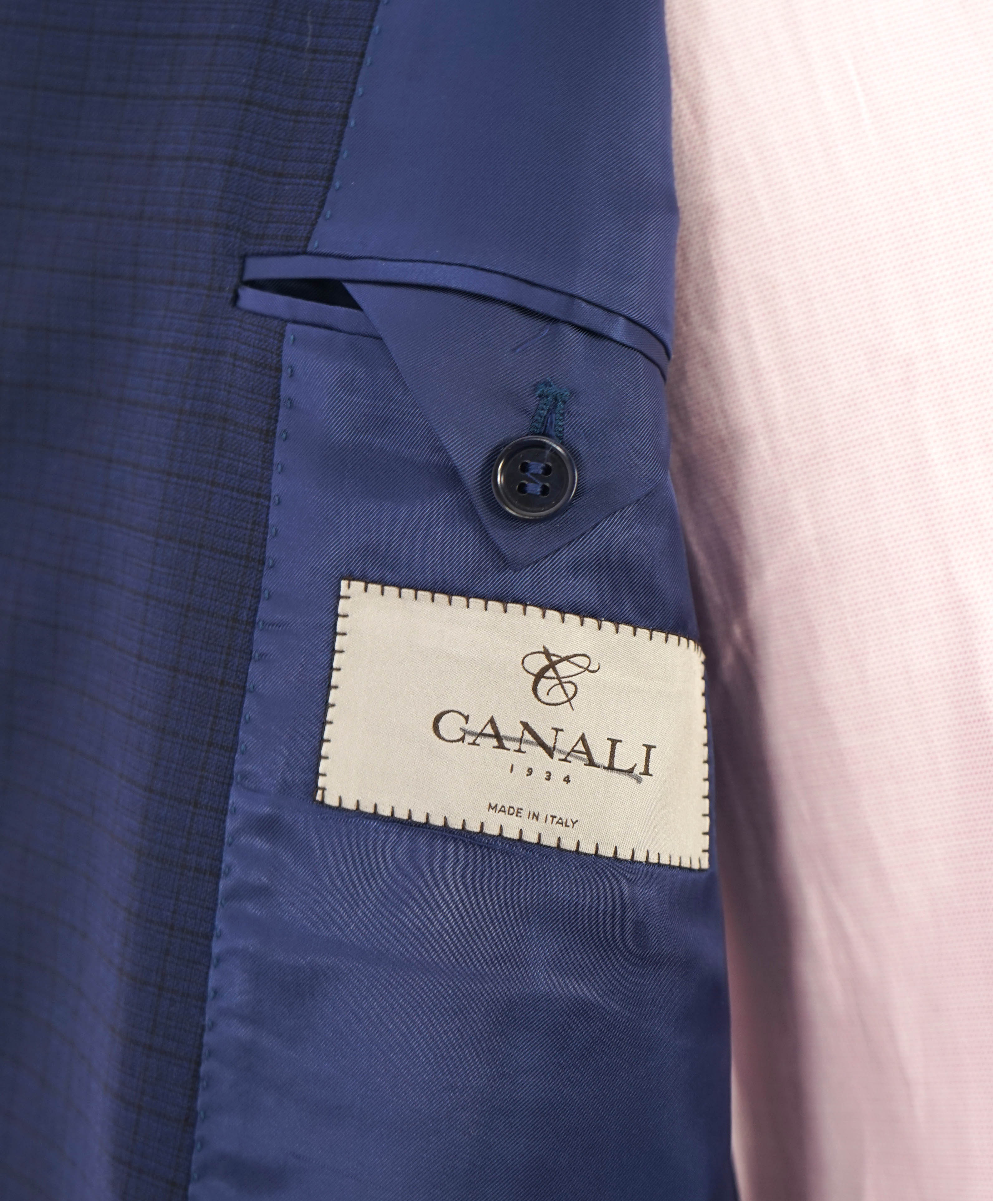 $1,895 CANALI - "IMPECCABILE" Navy Blue Gingham Check Blazer - 44R