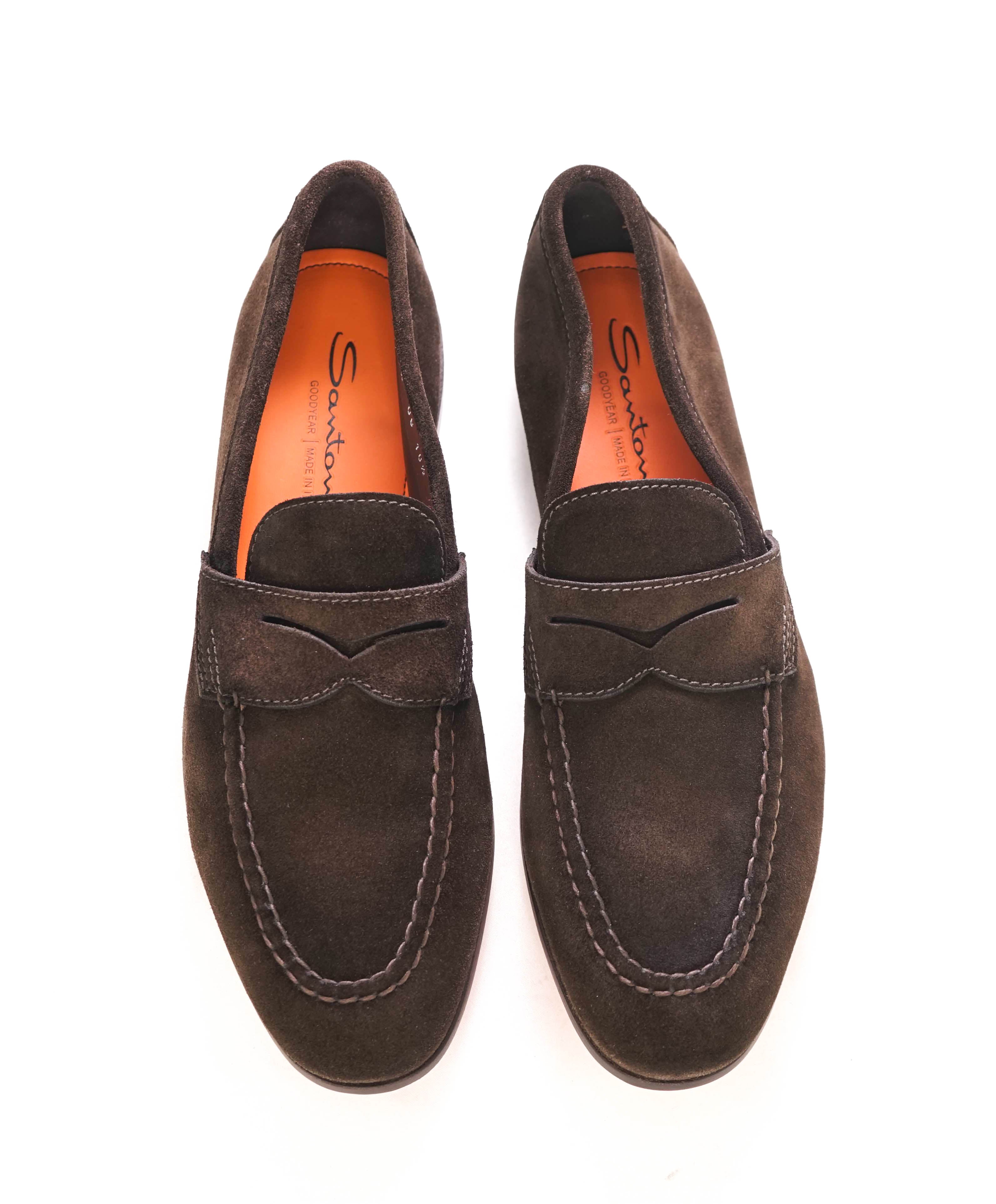 SANTONI - "Made In Italy" Brown Suede Round Toe Penny Venetian Loafers - 10.5 US (9.5 IT)