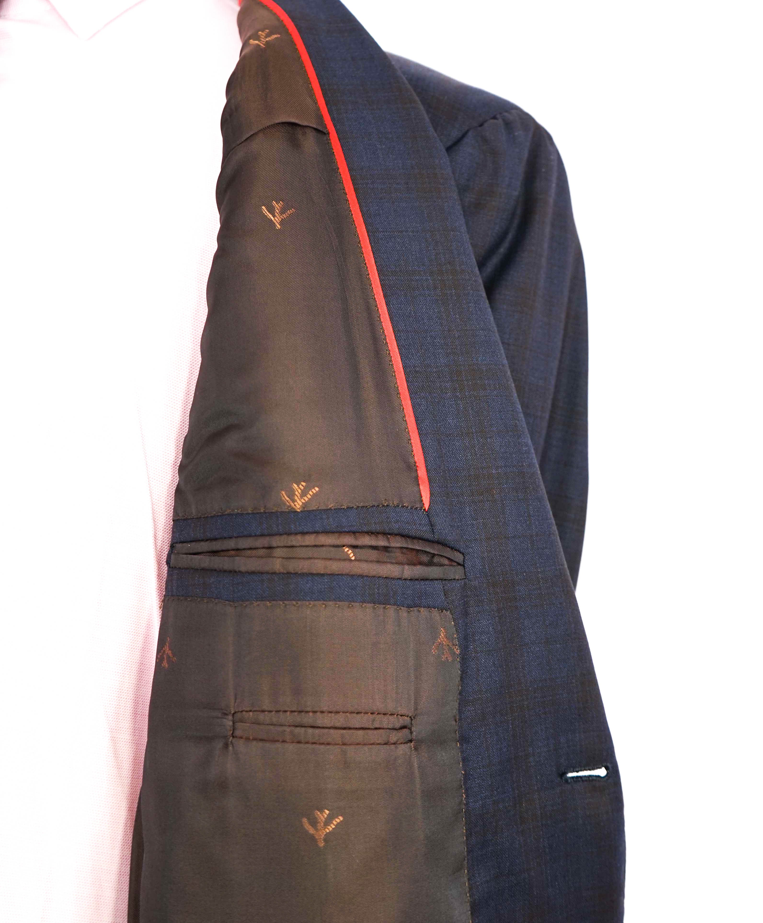 $2,995 ISAIA - SUPER 150's Blue & Brown MOP Button Blazer - 46R