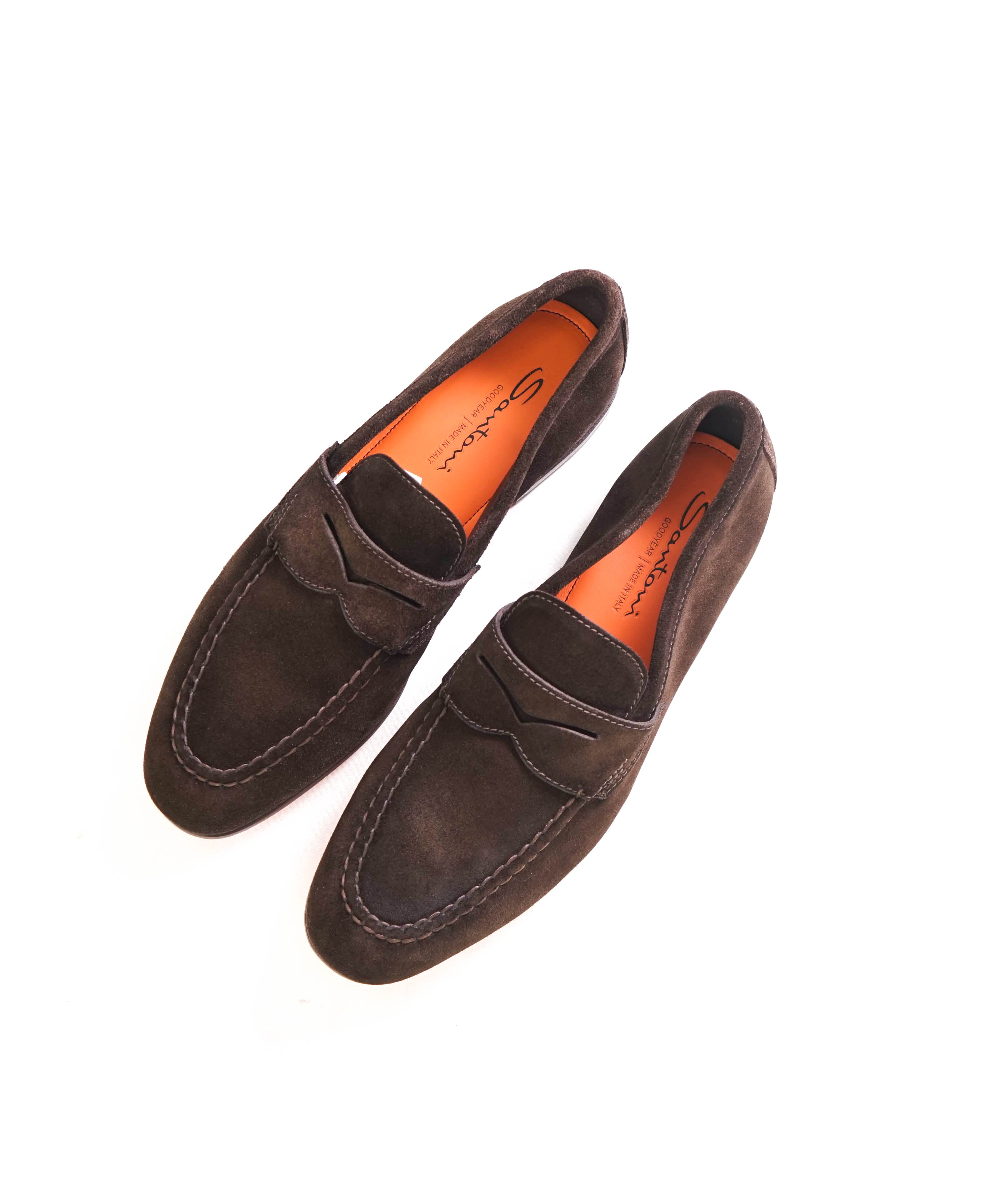 SANTONI - "Made In Italy" Brown Suede Round Toe Penny Venetian Loafers - 10.5 US (9.5 IT)