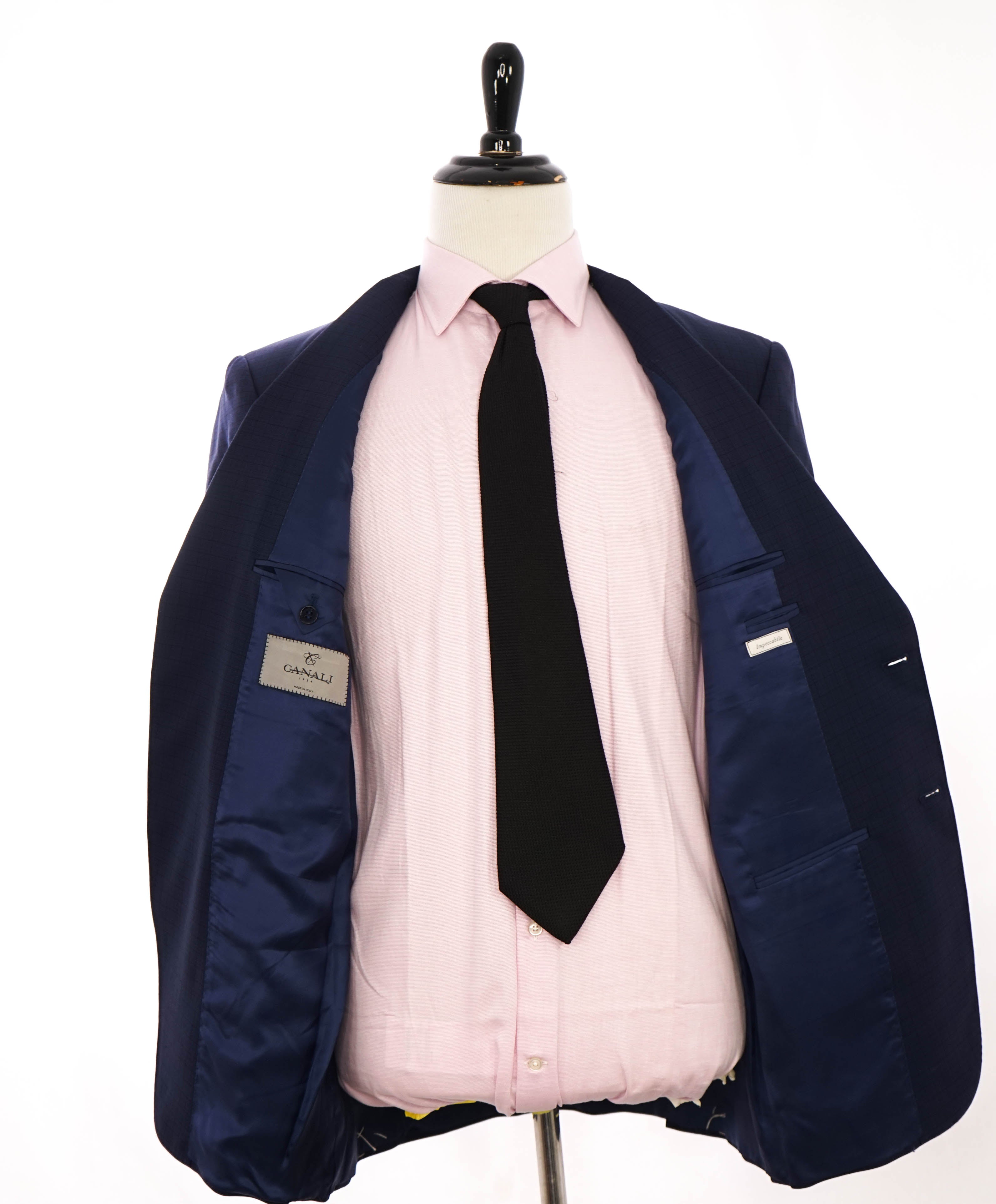 $1,895 CANALI - "IMPECCABILE" Navy Blue Gingham Check Blazer - 44R