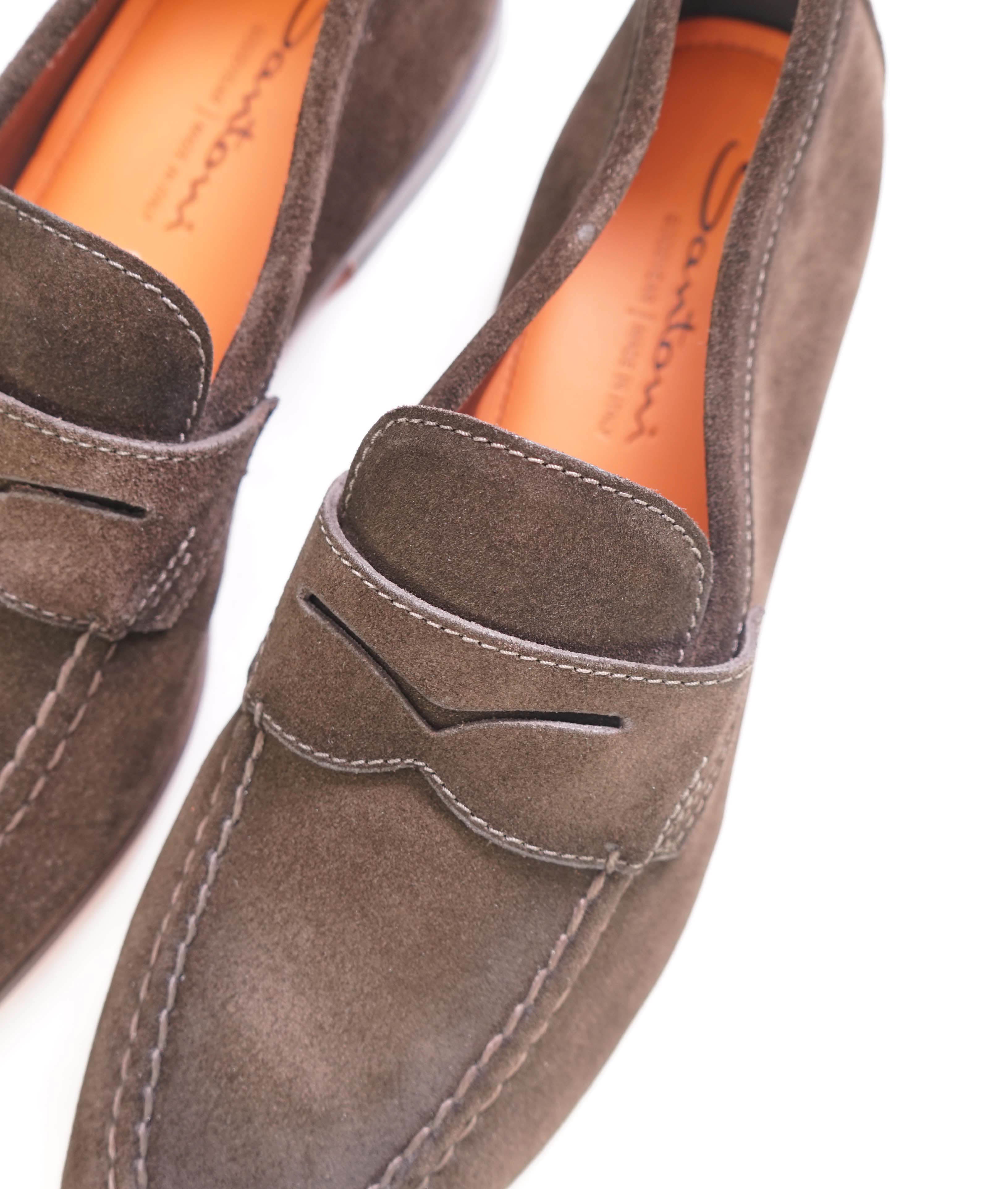 SANTONI - "Made In Italy" Brown Suede Round Toe Penny Venetian Loafers - 10.5 US (9.5 IT)