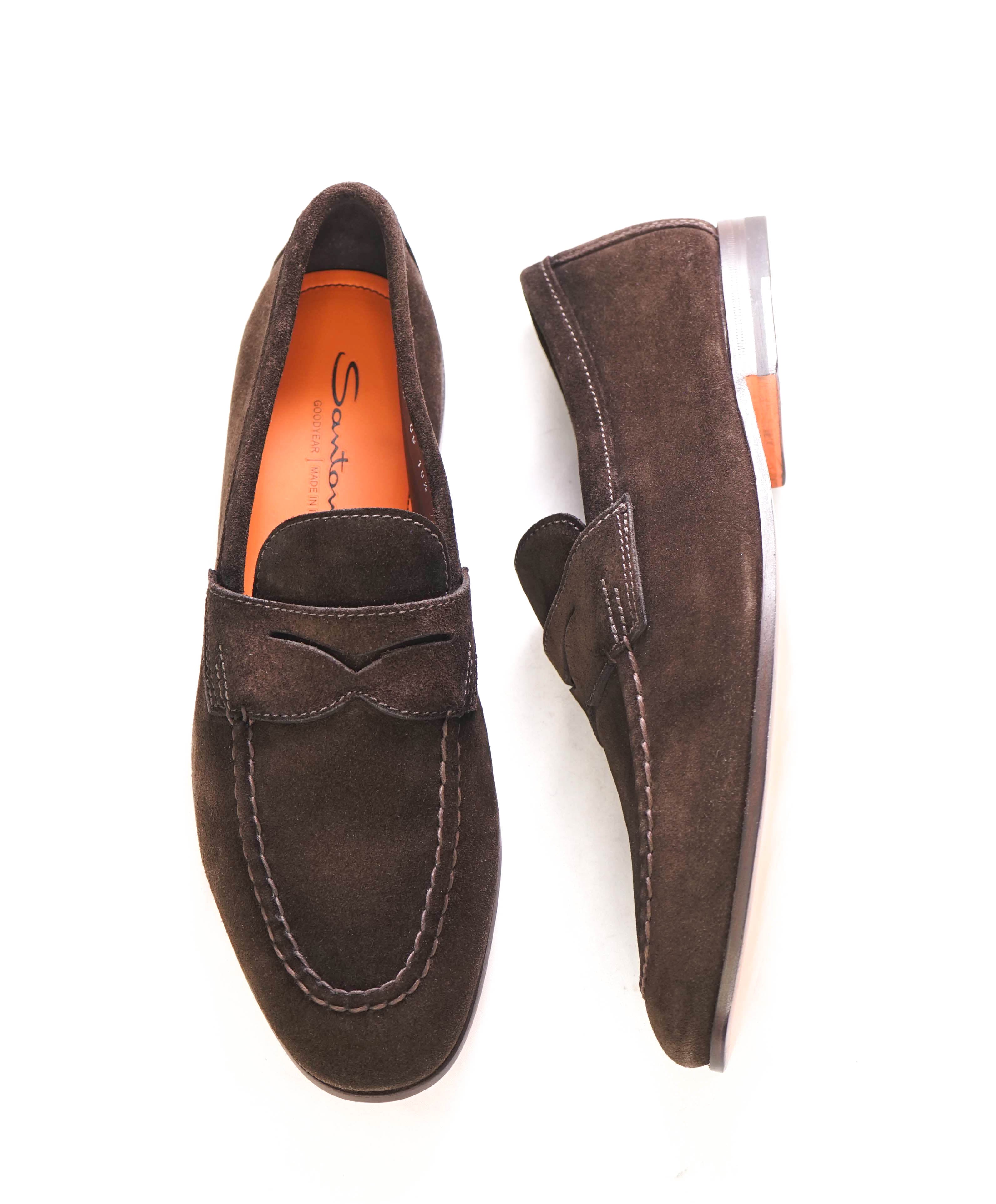 SANTONI - "Made In Italy" Brown Suede Round Toe Penny Venetian Loafers - 10.5 US (9.5 IT)