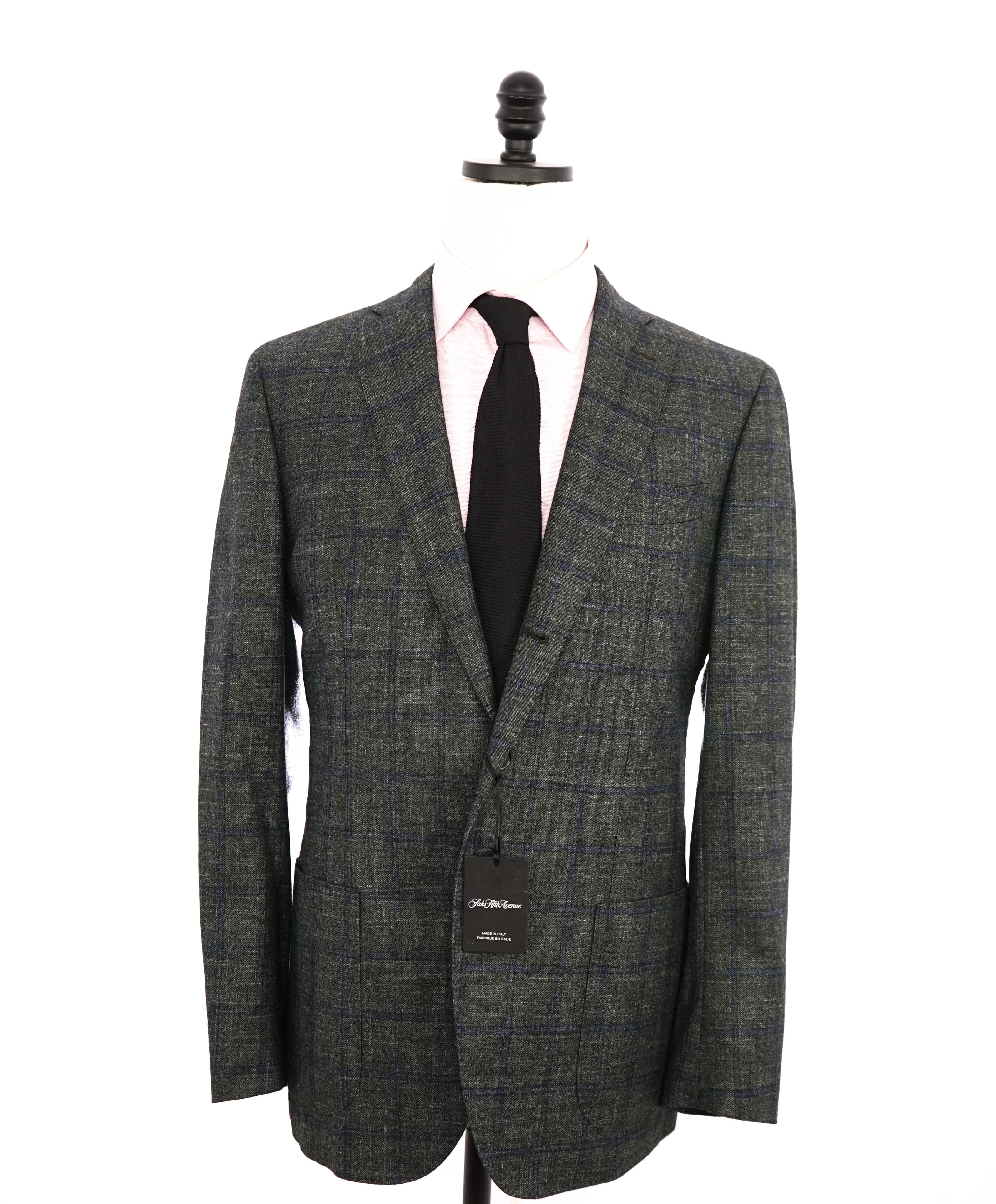 $1,295 LORO PIANA - For SAKS FIFTH AVE Green/Blue Check Blazer- 42R