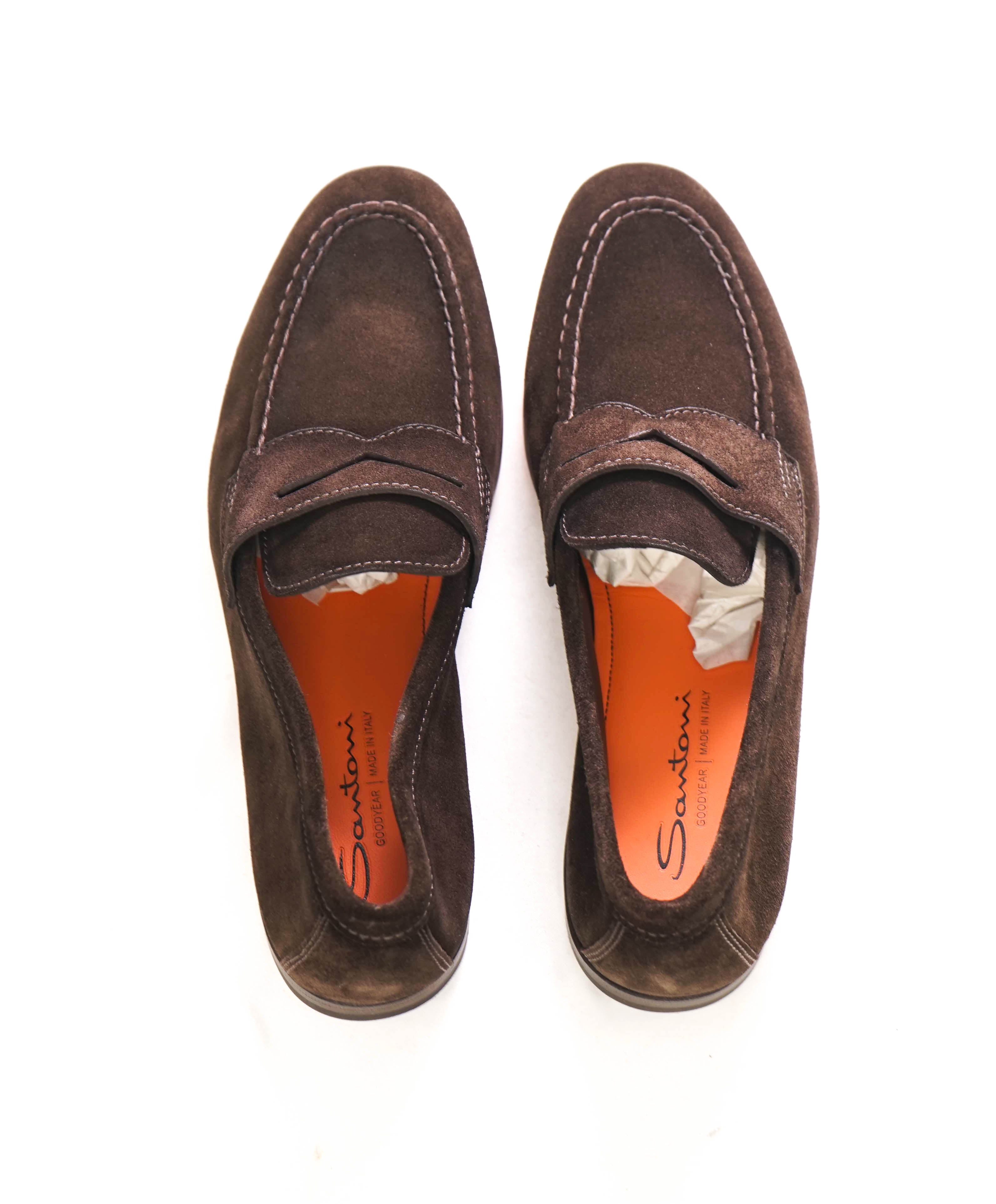 SANTONI - "Made In Italy" Brown Suede Round Toe Penny Venetian Loafers - 10.5 US (9.5 IT)