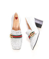 $940 GUCCI - Peyton Glitter Block Heel Loafers In Argento Silver 75mm - 9.5 US (39.5)