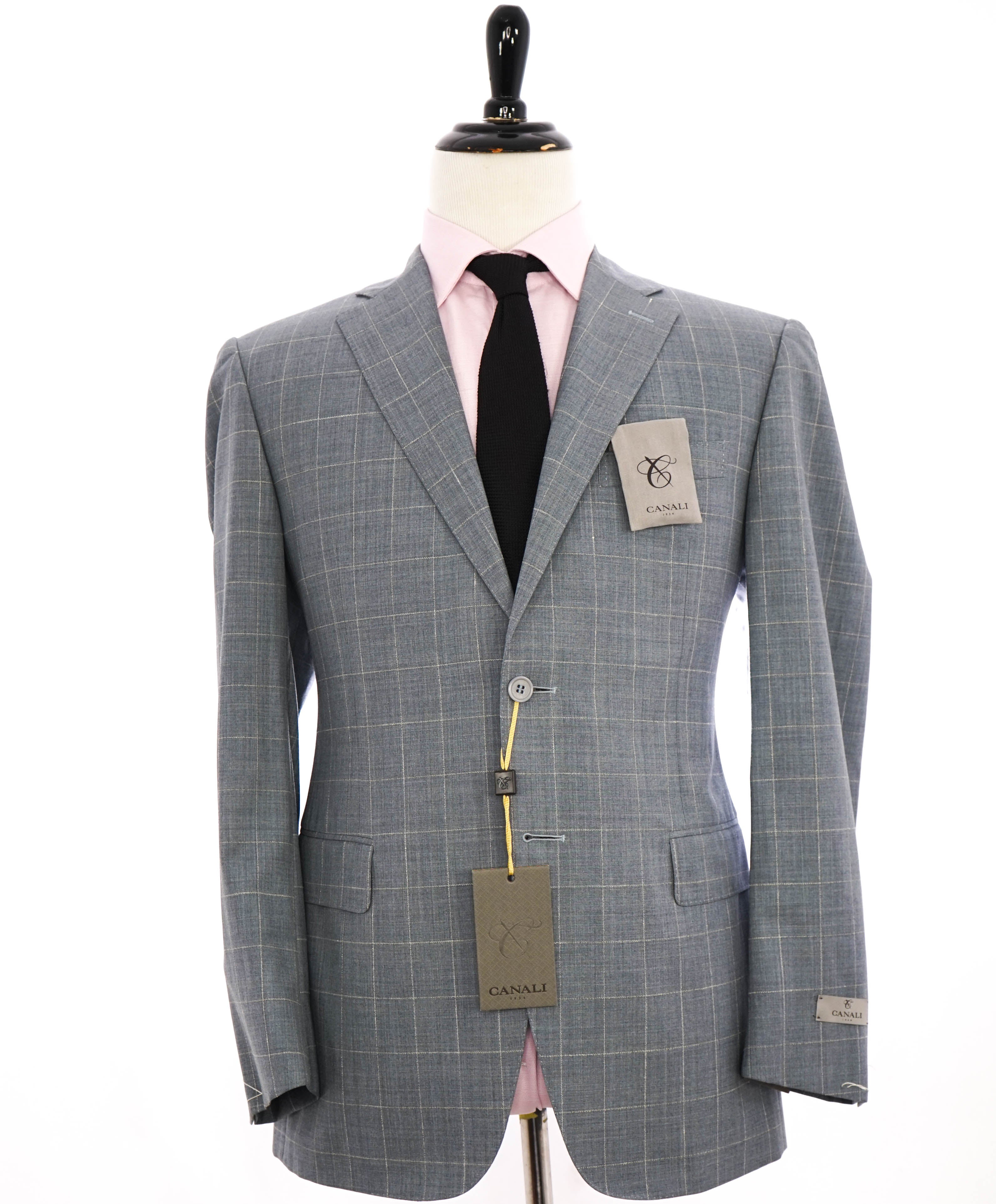 $1,895 CANALI - Baby Blue / Ivory Windowpane Check Blazer - 40R