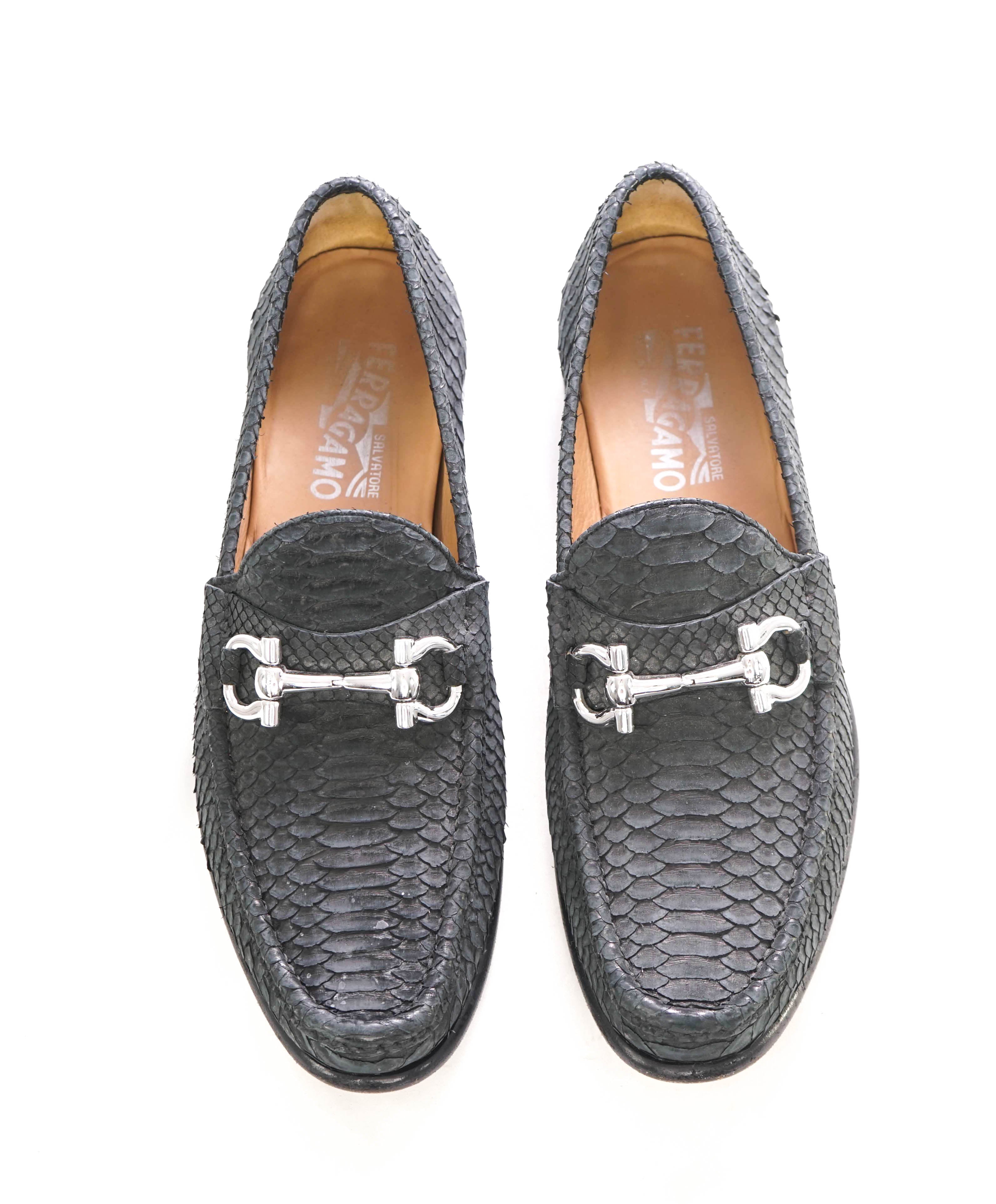 $2,650 SALVATORE FERRAGAMO - “Mason” PYTHON Leather Logo Bit Loafers - 10.5 D