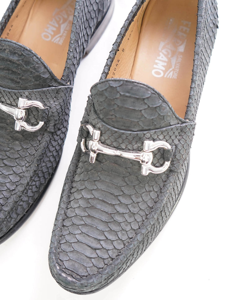 $2,650 SALVATORE FERRAGAMO - “Mason” PYTHON Leather Logo Bit Loafers - 10.5 D