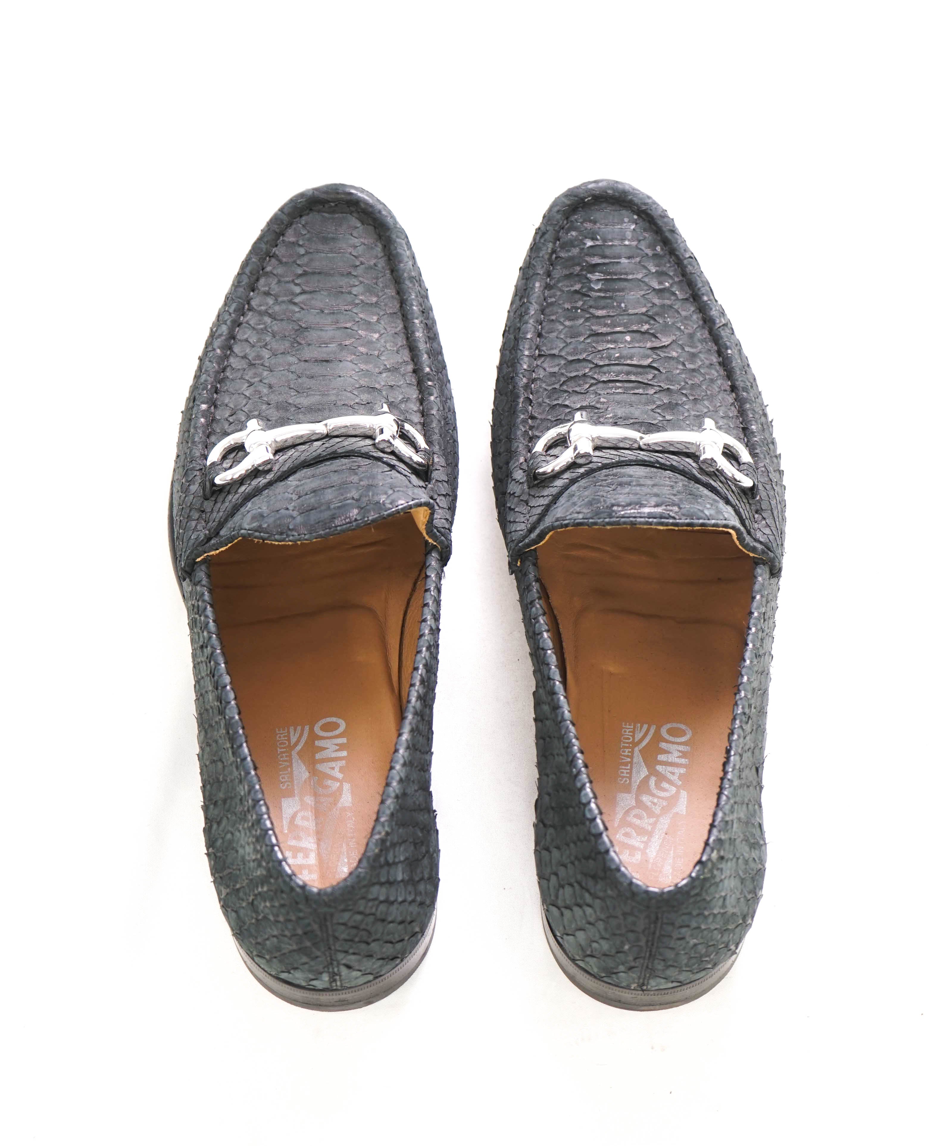 $2,650 SALVATORE FERRAGAMO - “Mason” PYTHON Leather Logo Bit Loafers - 10.5 D