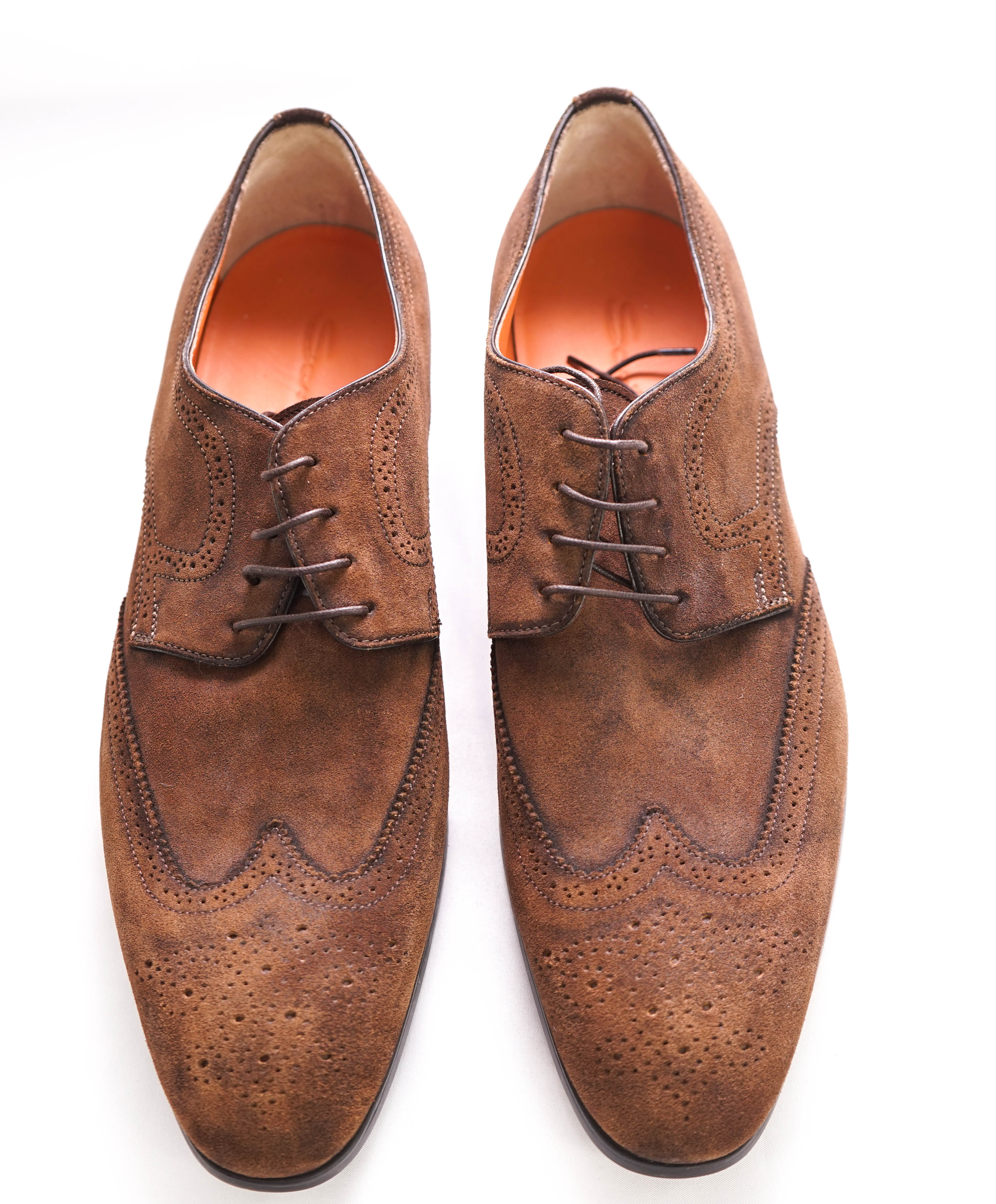 $720 SANTONI -  Made In Italy Brown Suede Derby Round Toe Oxfords - 10 Stamped