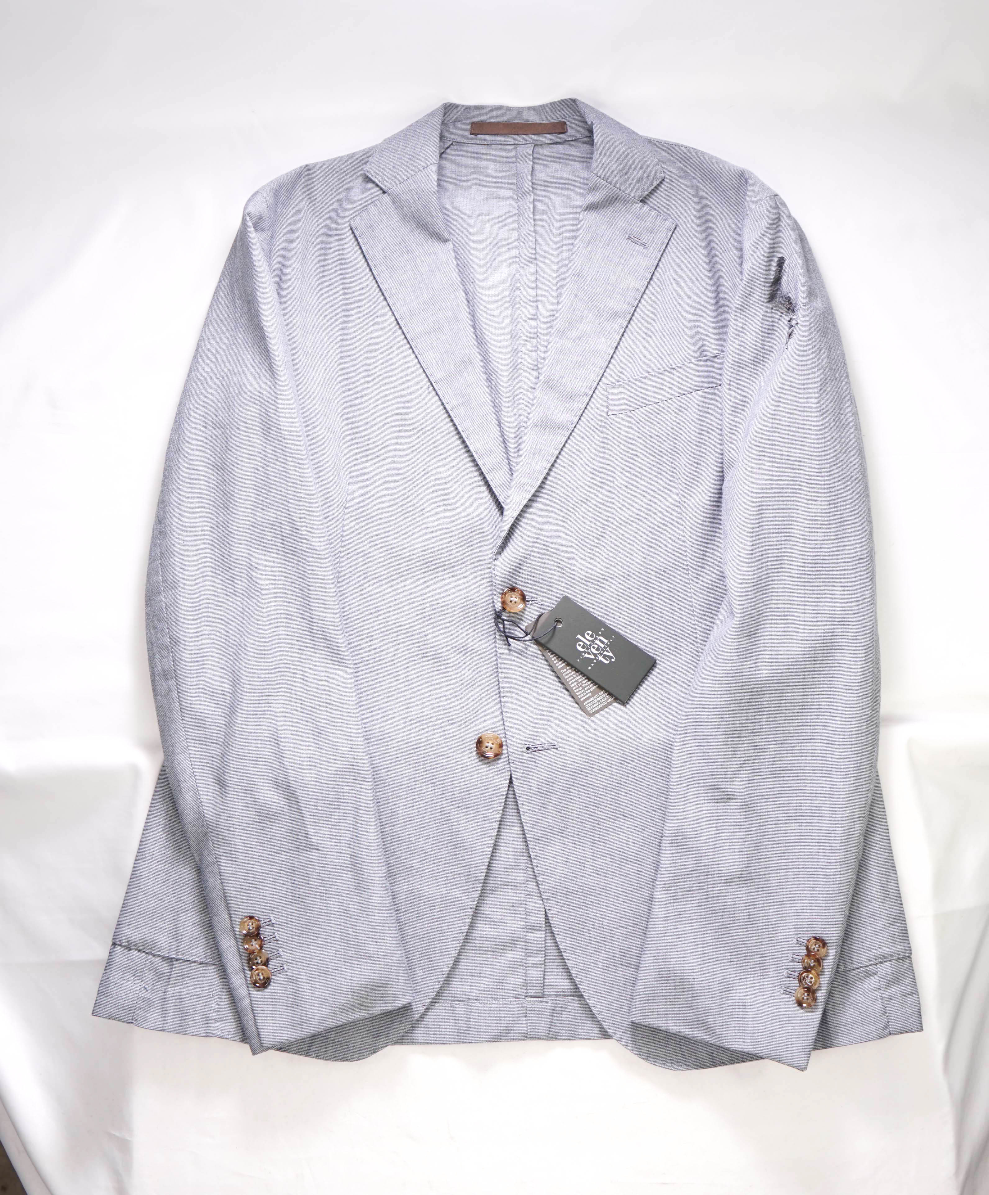 $995 ELEVENTY -SEERSUCKER Blue Gingham Check Button Blazer- 42US (52EU)