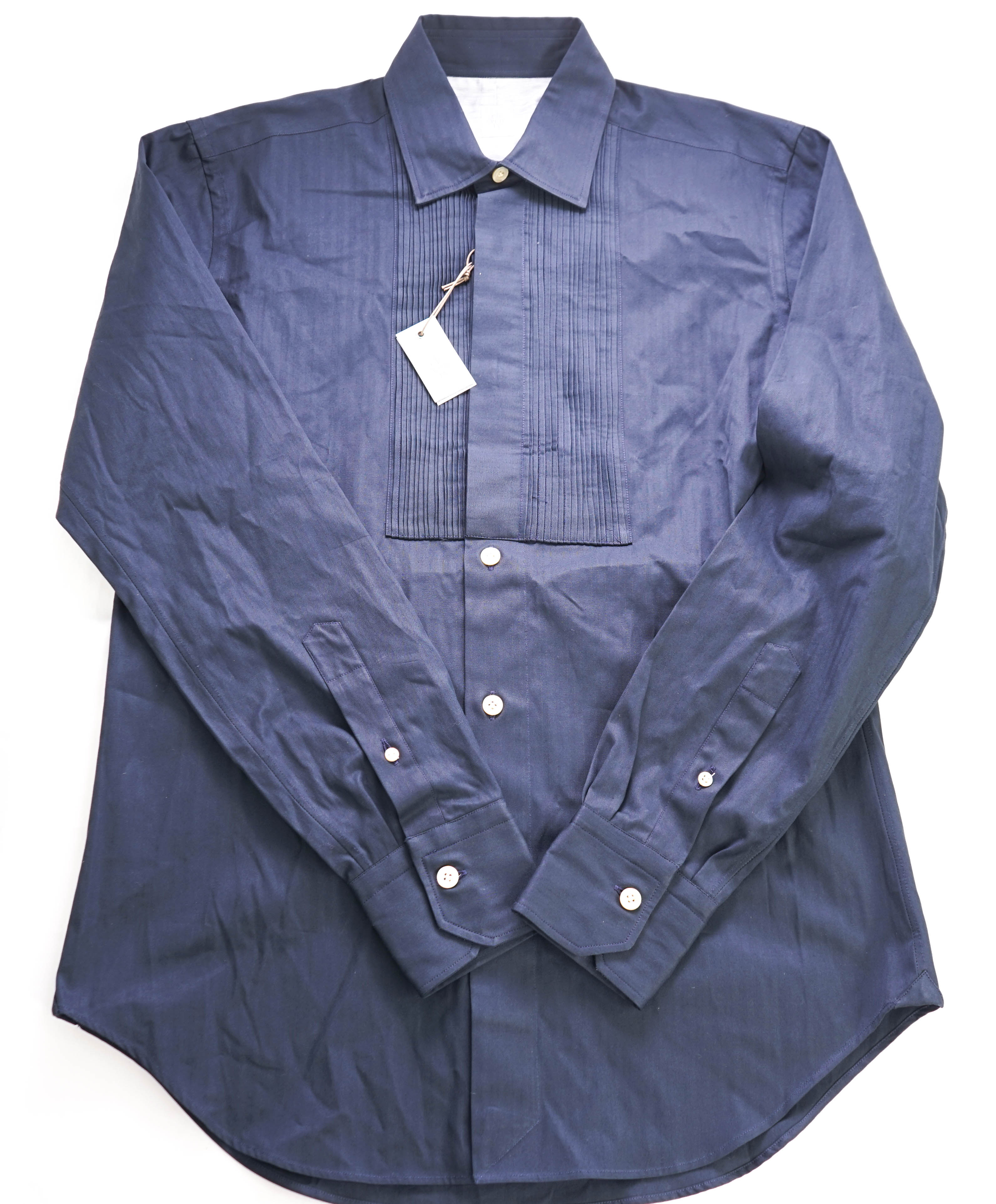 $545 ELEVENTY - Cotton *PLEATED* Navy Blue Button Down Shirt - M