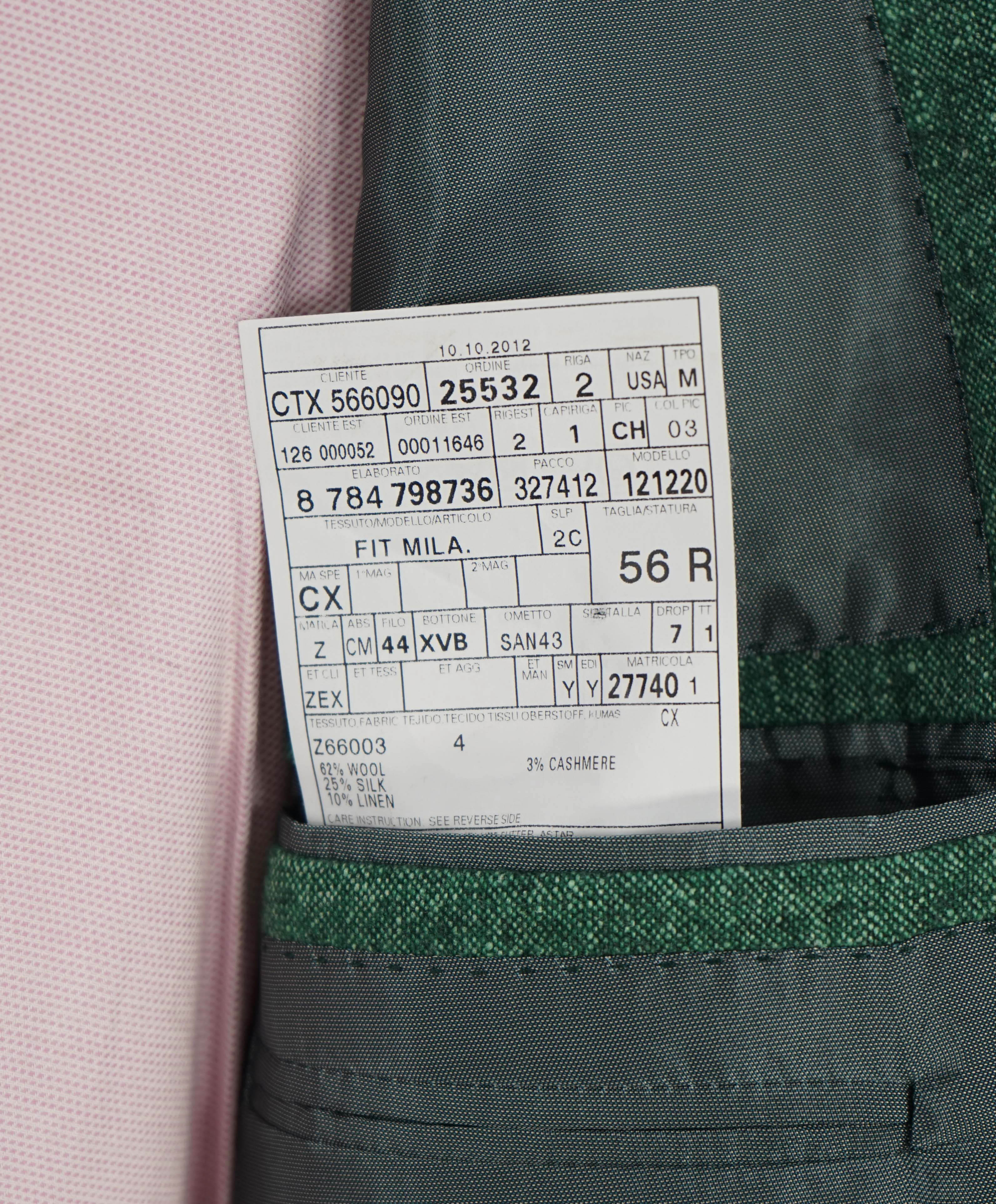 $3,295 ERMENEGILDO ZEGNA - WOOL/LINEN/SILK Green *CUSTOM DESIGN* Blazer - 46R