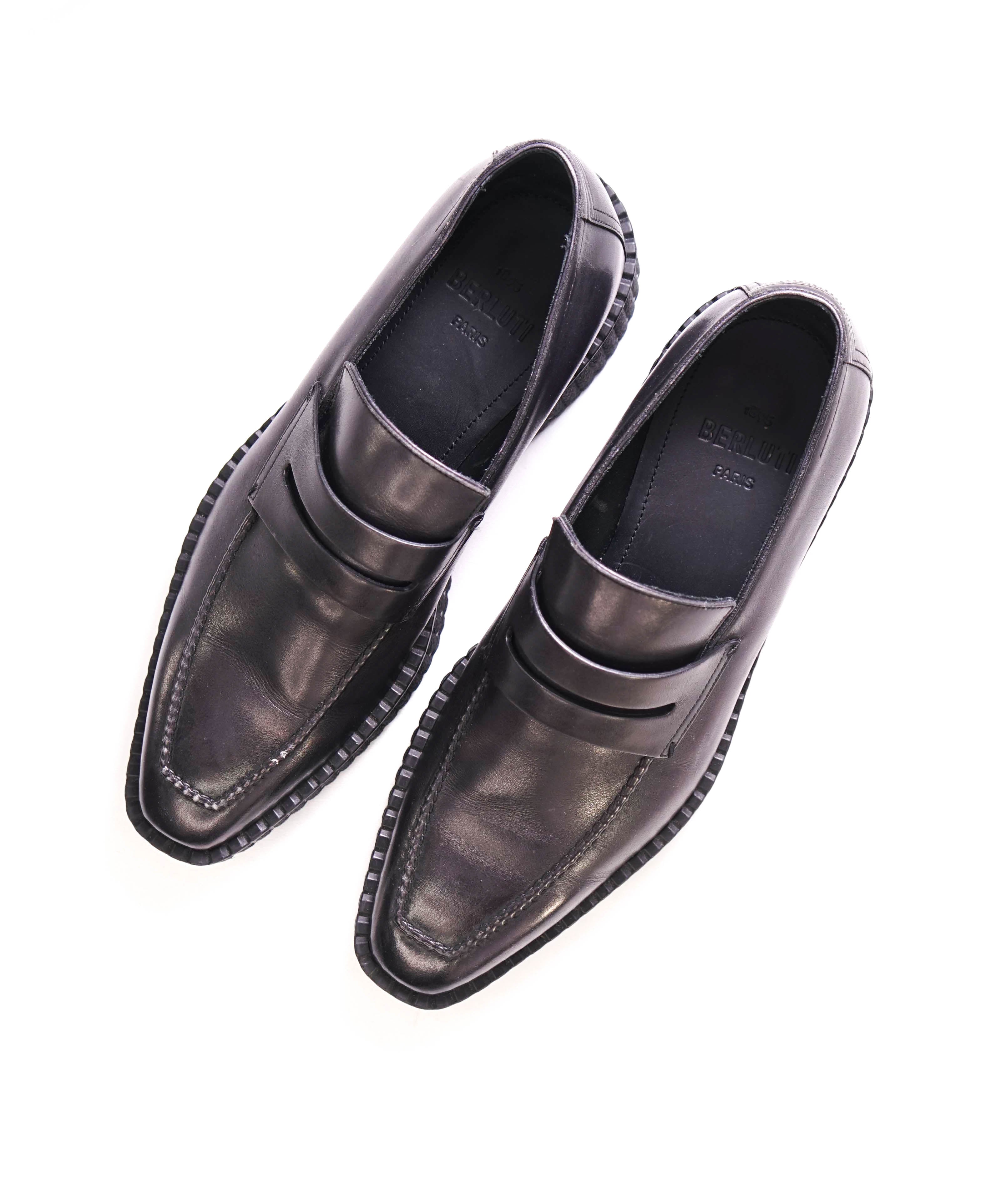 $1,720 BERLUTI PARIS- Gray Leather Lug Sole Penny Loafers - 8 US