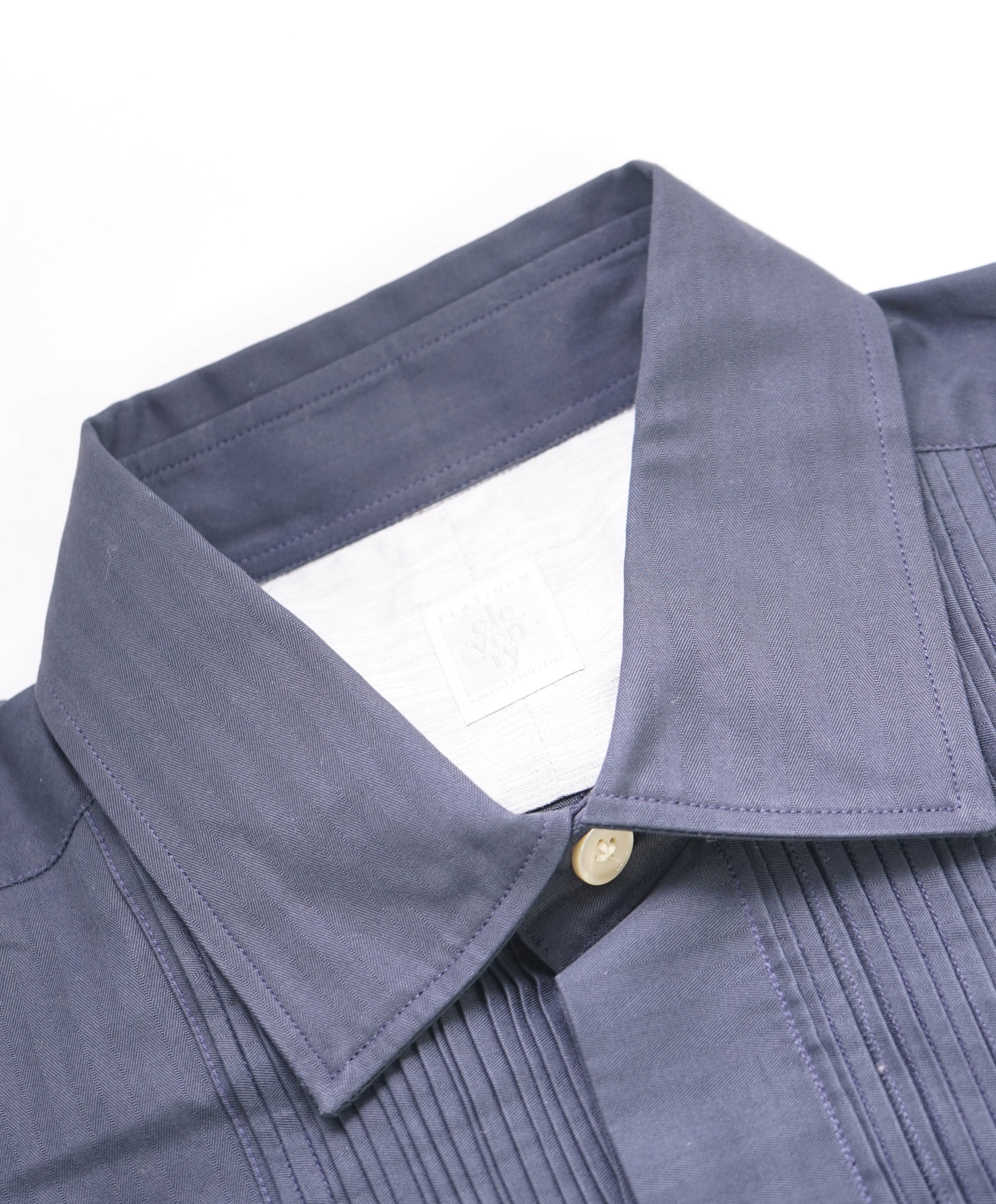 $545 ELEVENTY - Cotton *PLEATED* Navy Blue Button Down Shirt - M