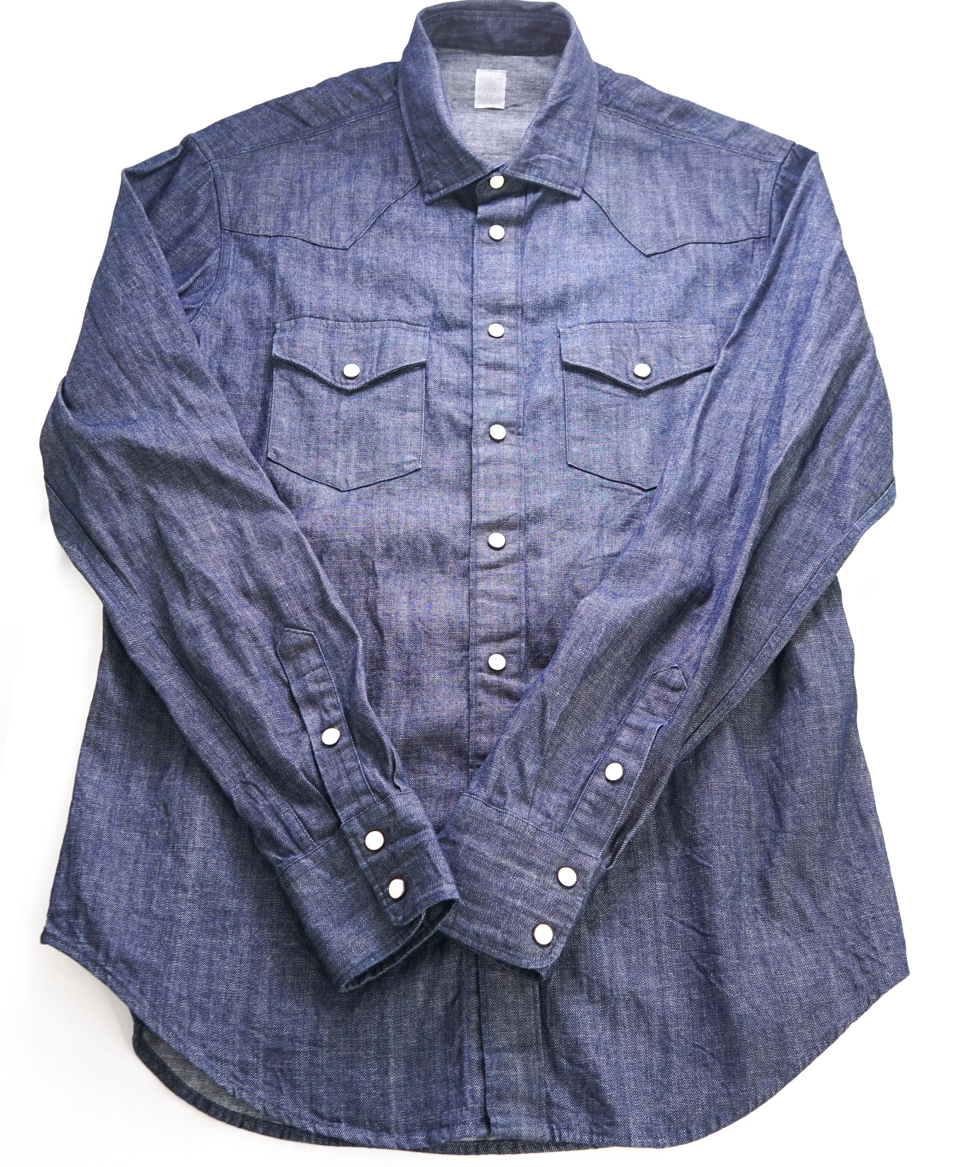 $395 ELEVENTY - Denim *Snap Front* Texas Style Western Shirt - M