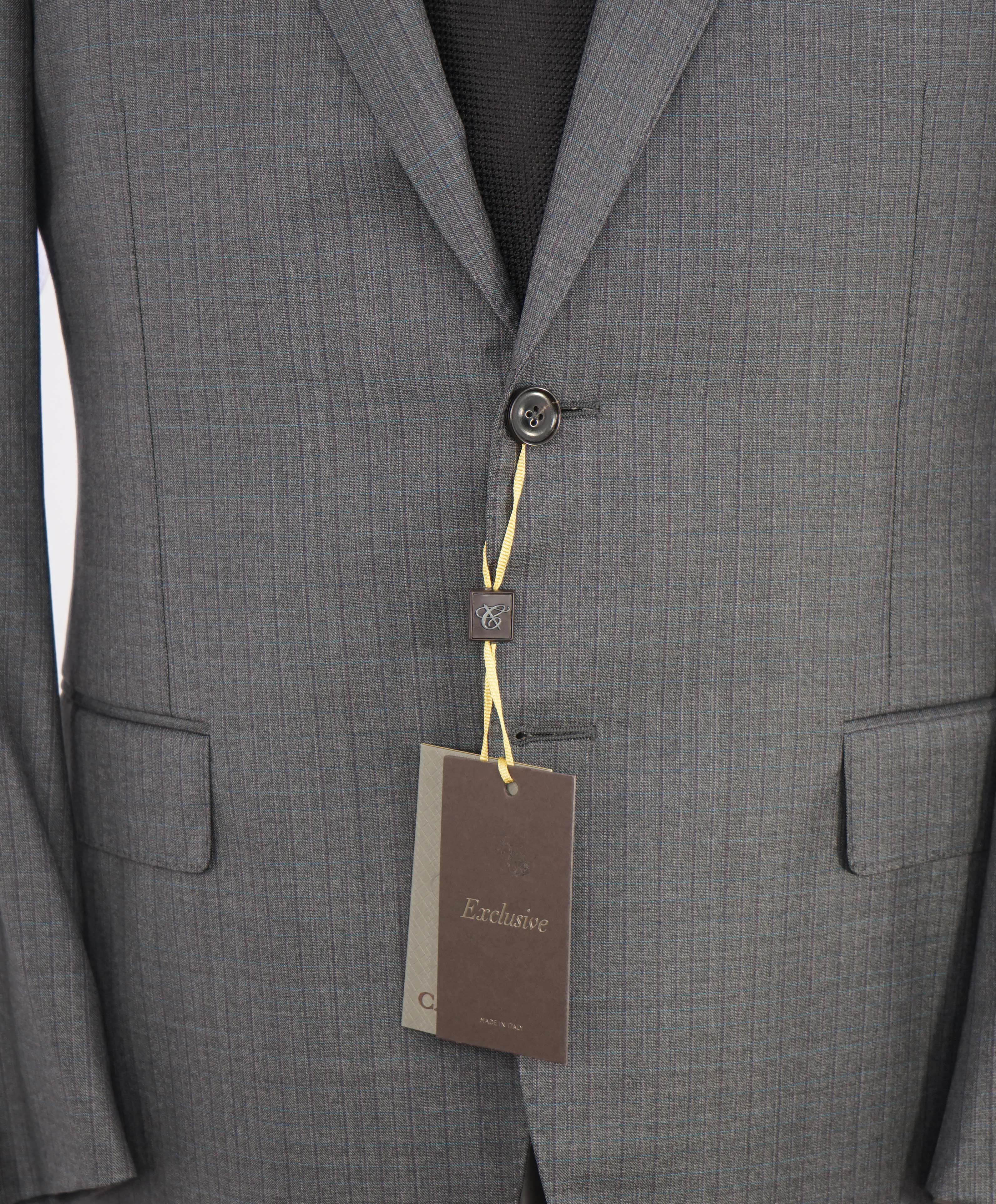 $2,495 CANALI - "EXCLUSIVE Super 150's" Gray Blue Check Blazer - 42R