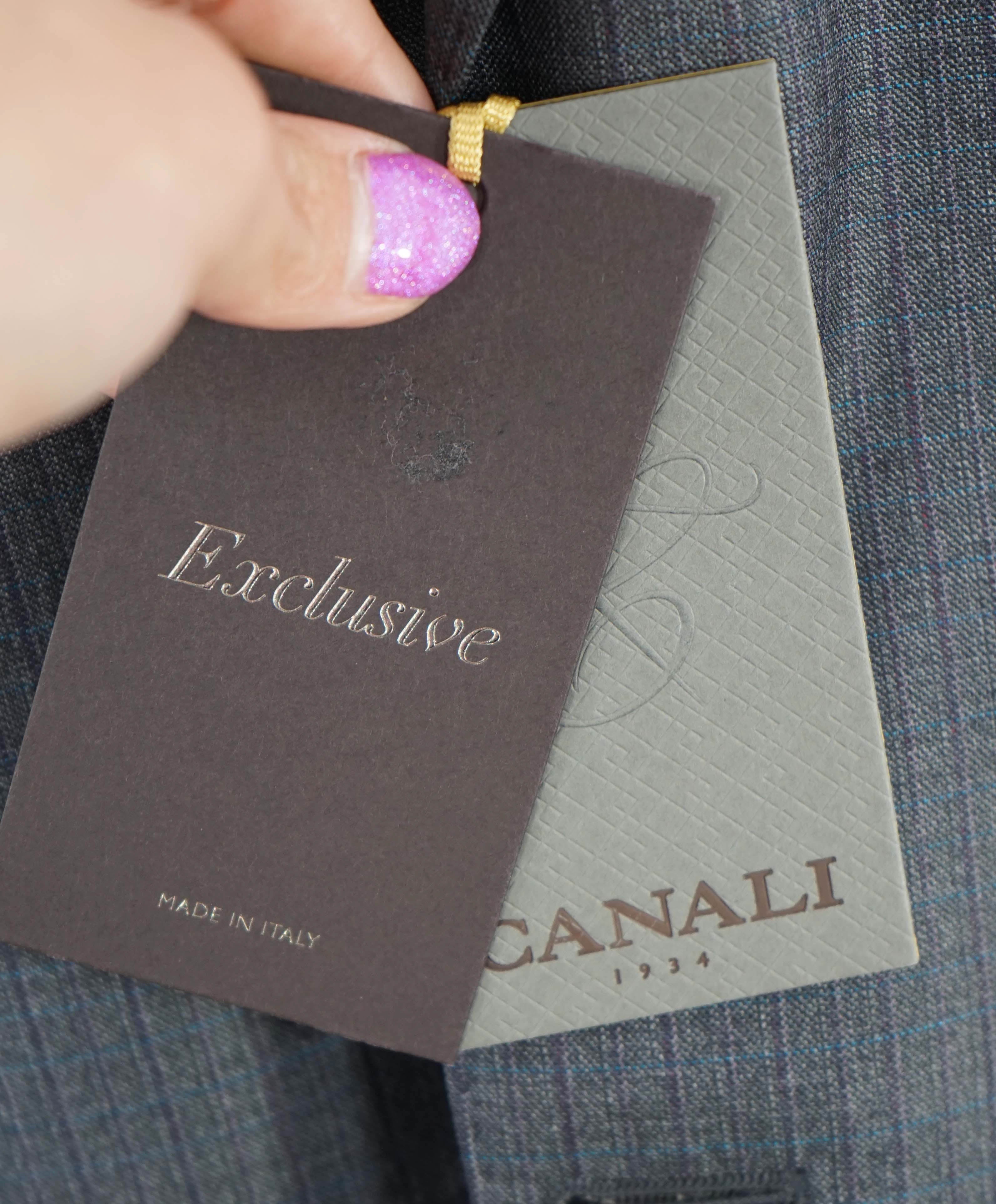 $2,495 CANALI - "EXCLUSIVE Super 150's" Gray Blue Check Blazer - 42R