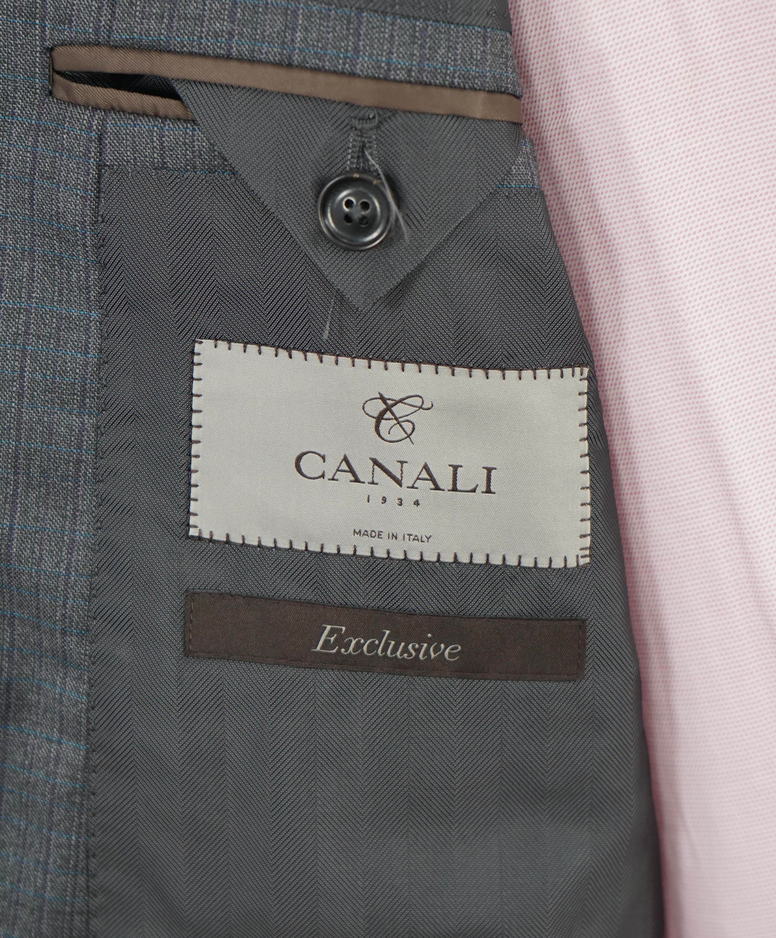 $2,495 CANALI - "EXCLUSIVE Super 150's" Gray Blue Check Blazer - 42R