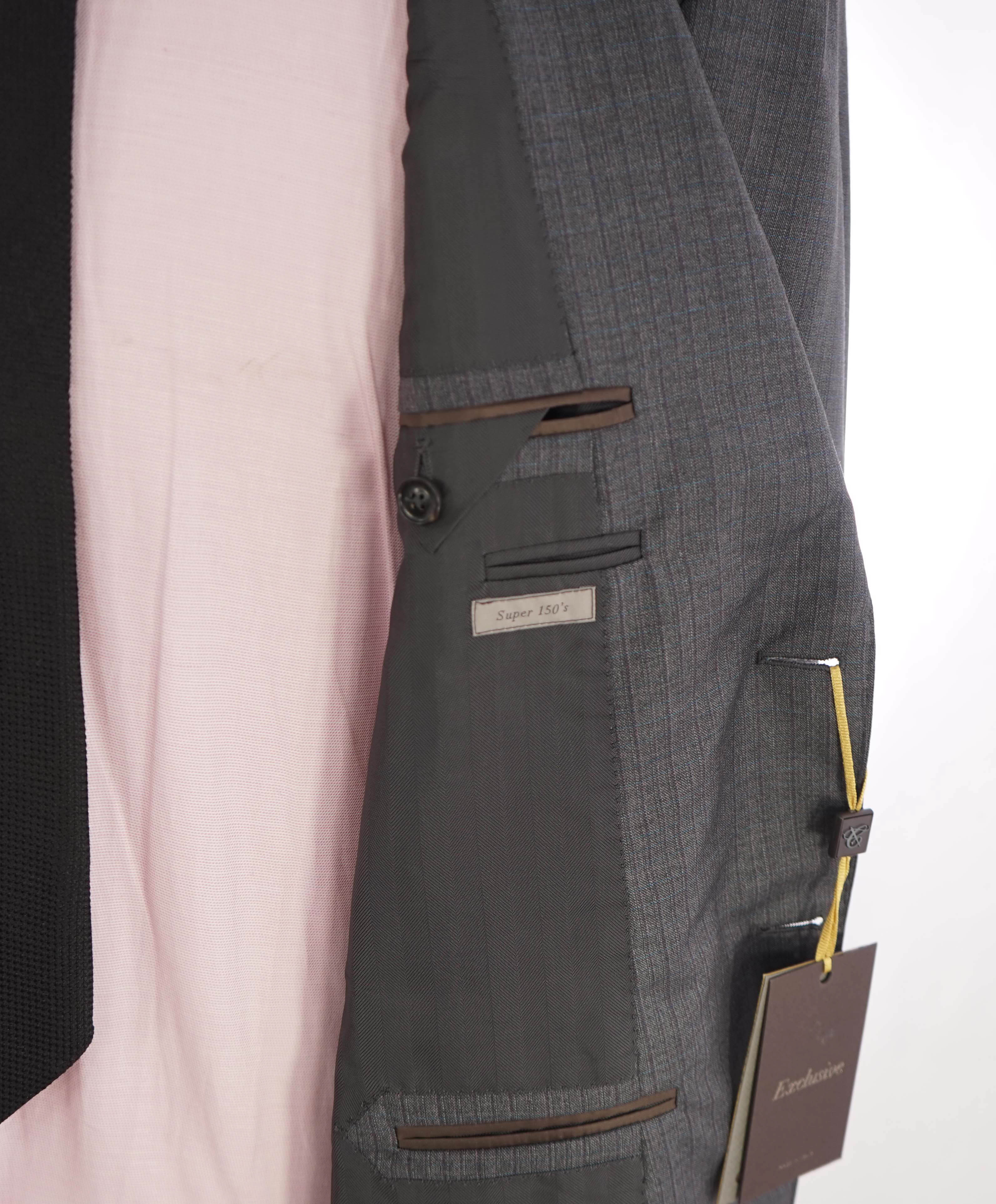 $2,495 CANALI - "EXCLUSIVE Super 150's" Gray Blue Check Blazer - 42R