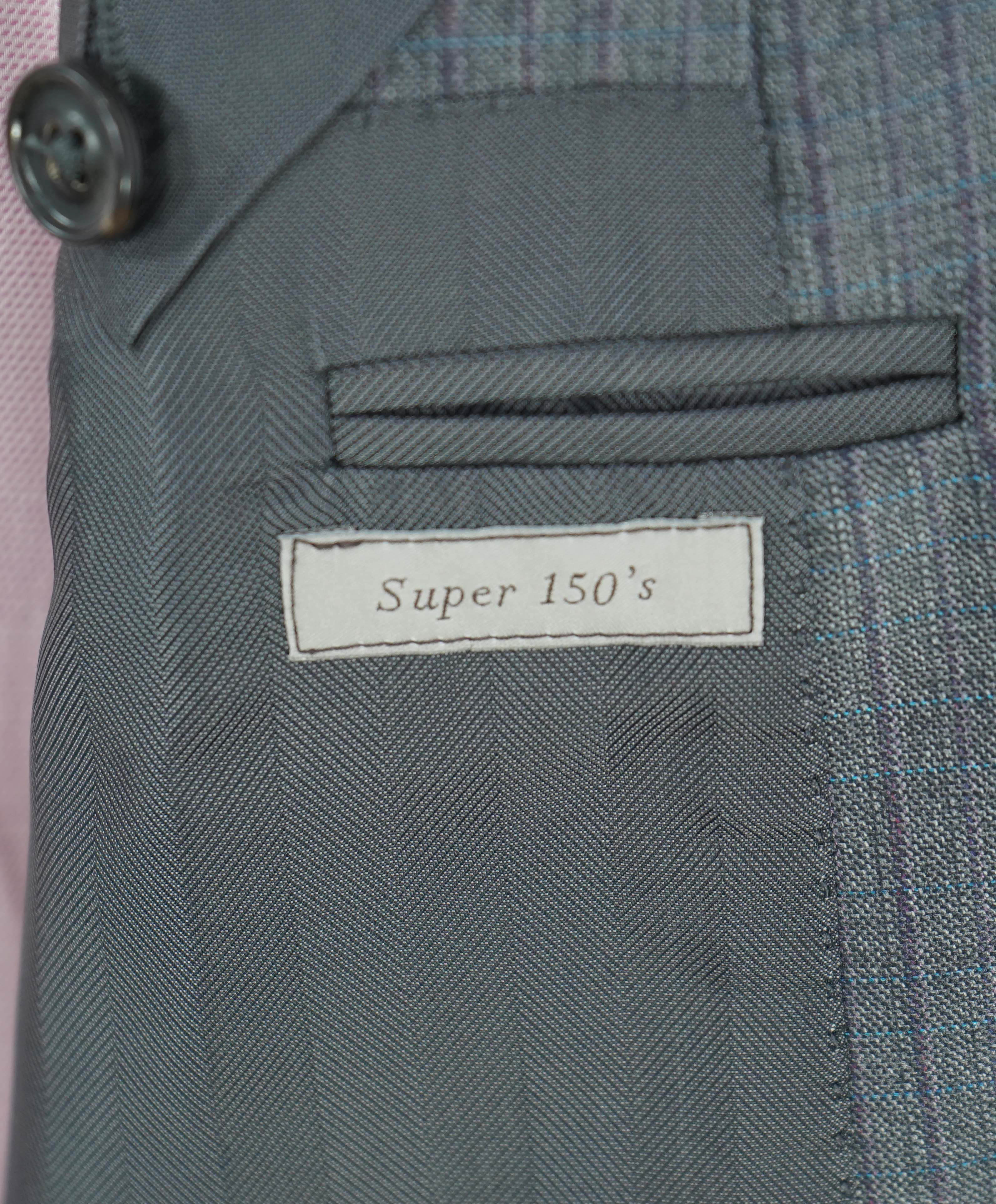 $2,495 CANALI - "EXCLUSIVE Super 150's" Gray Blue Check Blazer - 42R