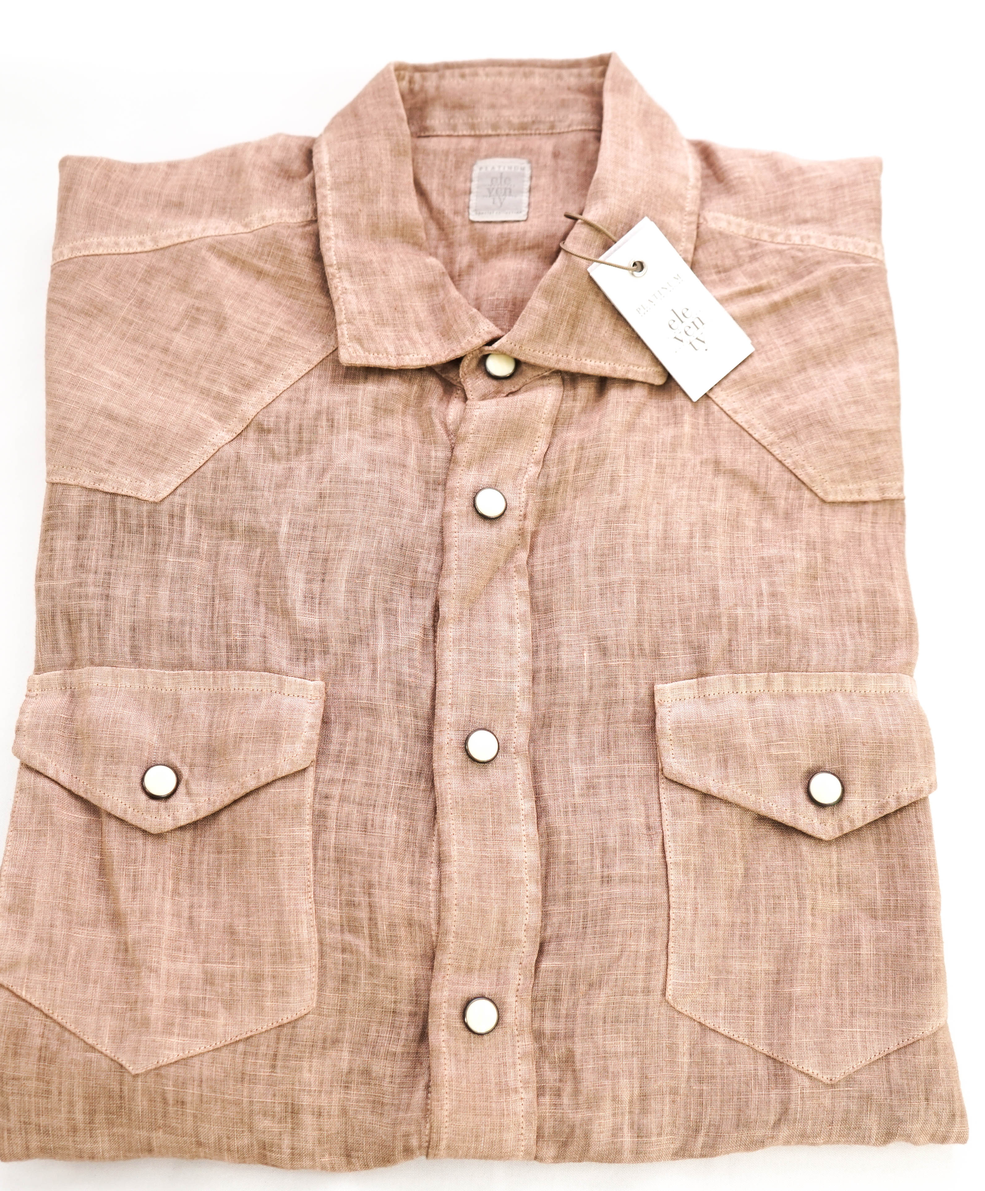 $395 ELEVENTY - Red *Snap Front* LINEN Texas Style Western Shirt - M