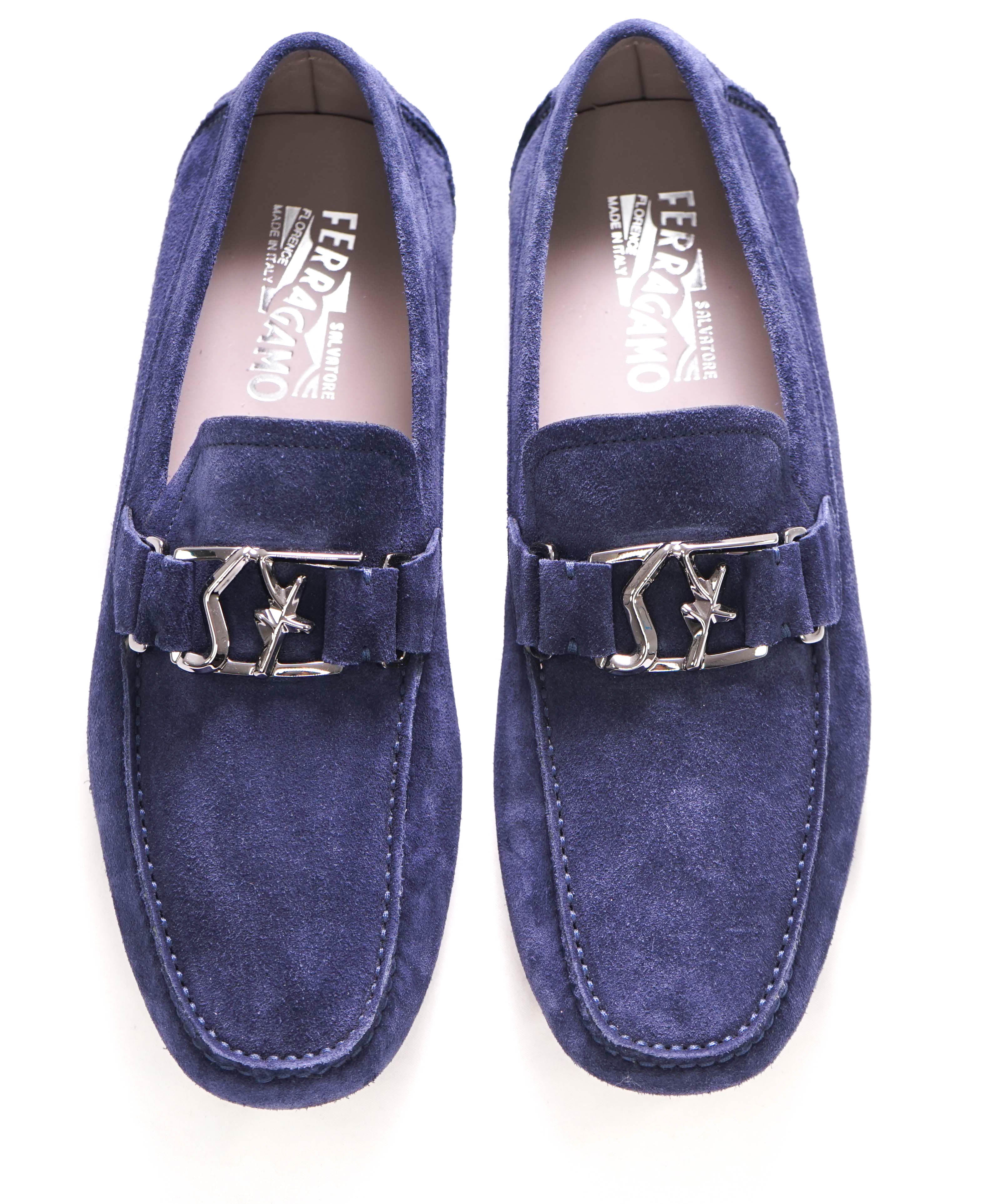 SALVATORE FERRAGAMO - "SF" Blue Suede Leather Loafer- 10 US