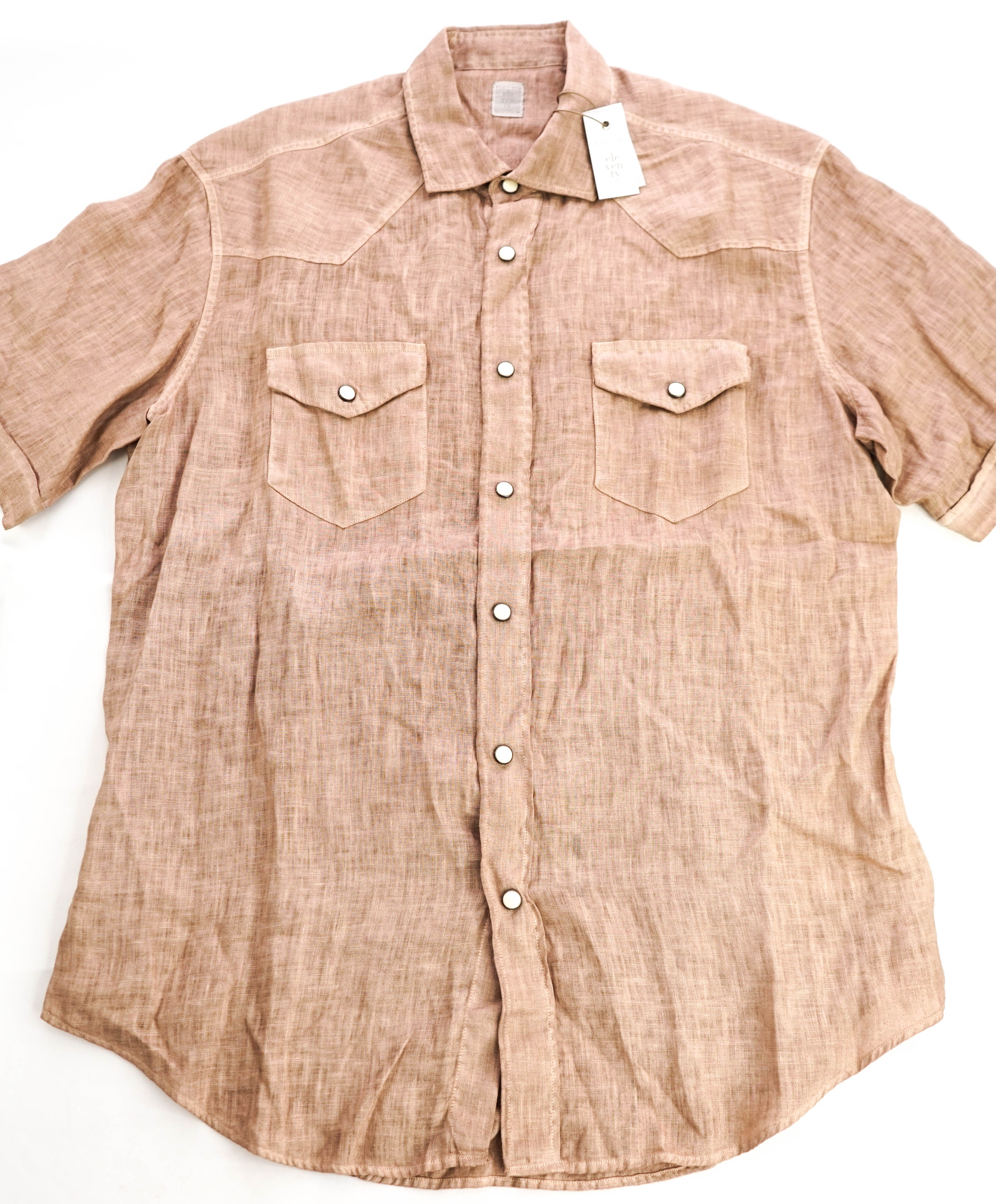 $395 ELEVENTY - Red *Snap Front* LINEN Texas Style Western Shirt - M