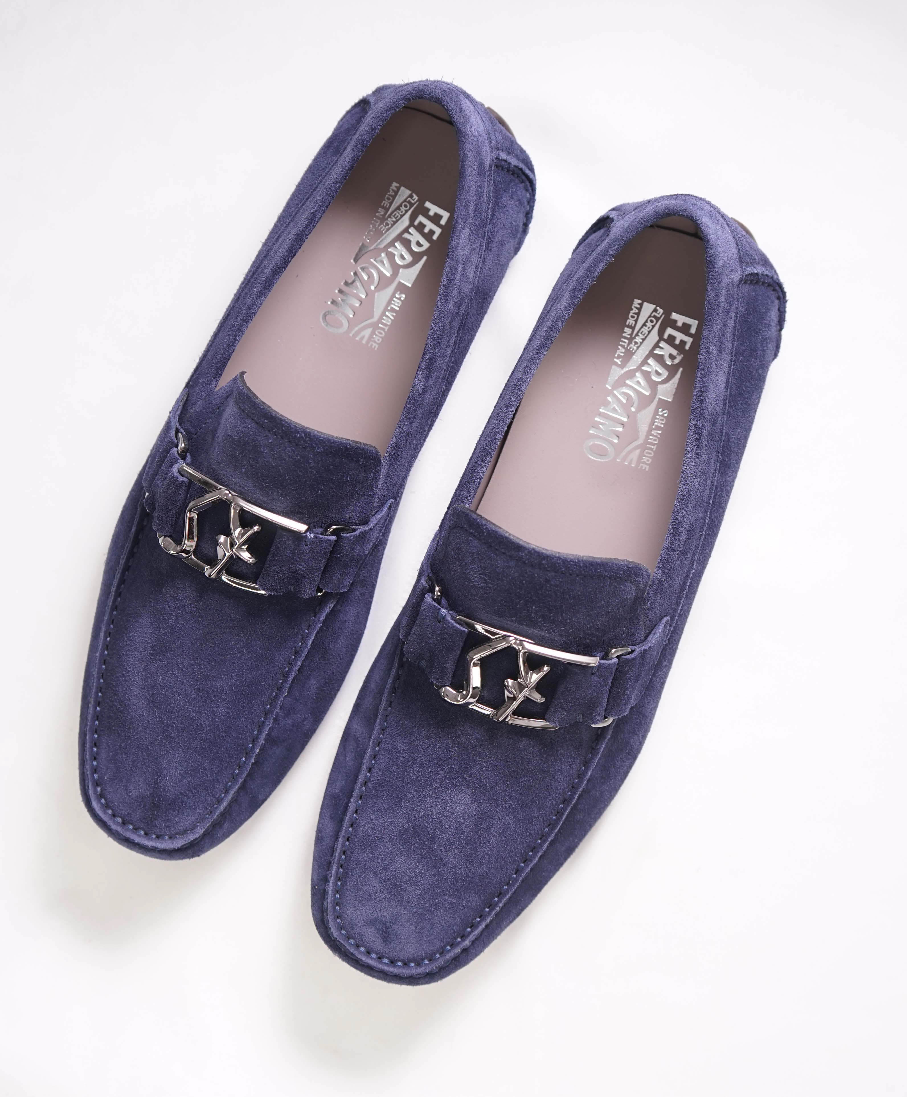 SALVATORE FERRAGAMO - "SF" Blue Suede Leather Loafer- 10 US