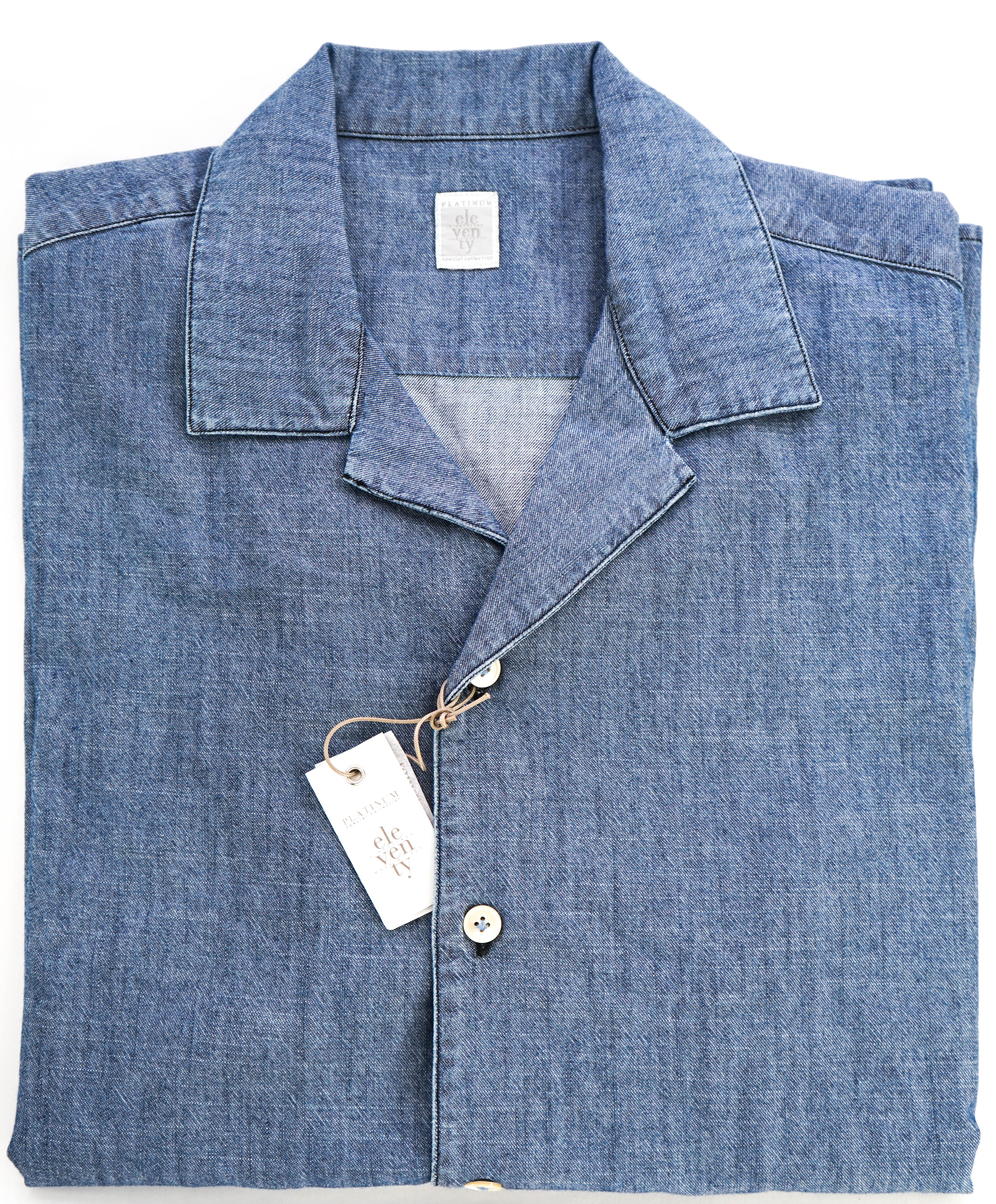 $395 ELEVENTY - Blue *DENIM* Havana Camp Collar Resort Shirt - M