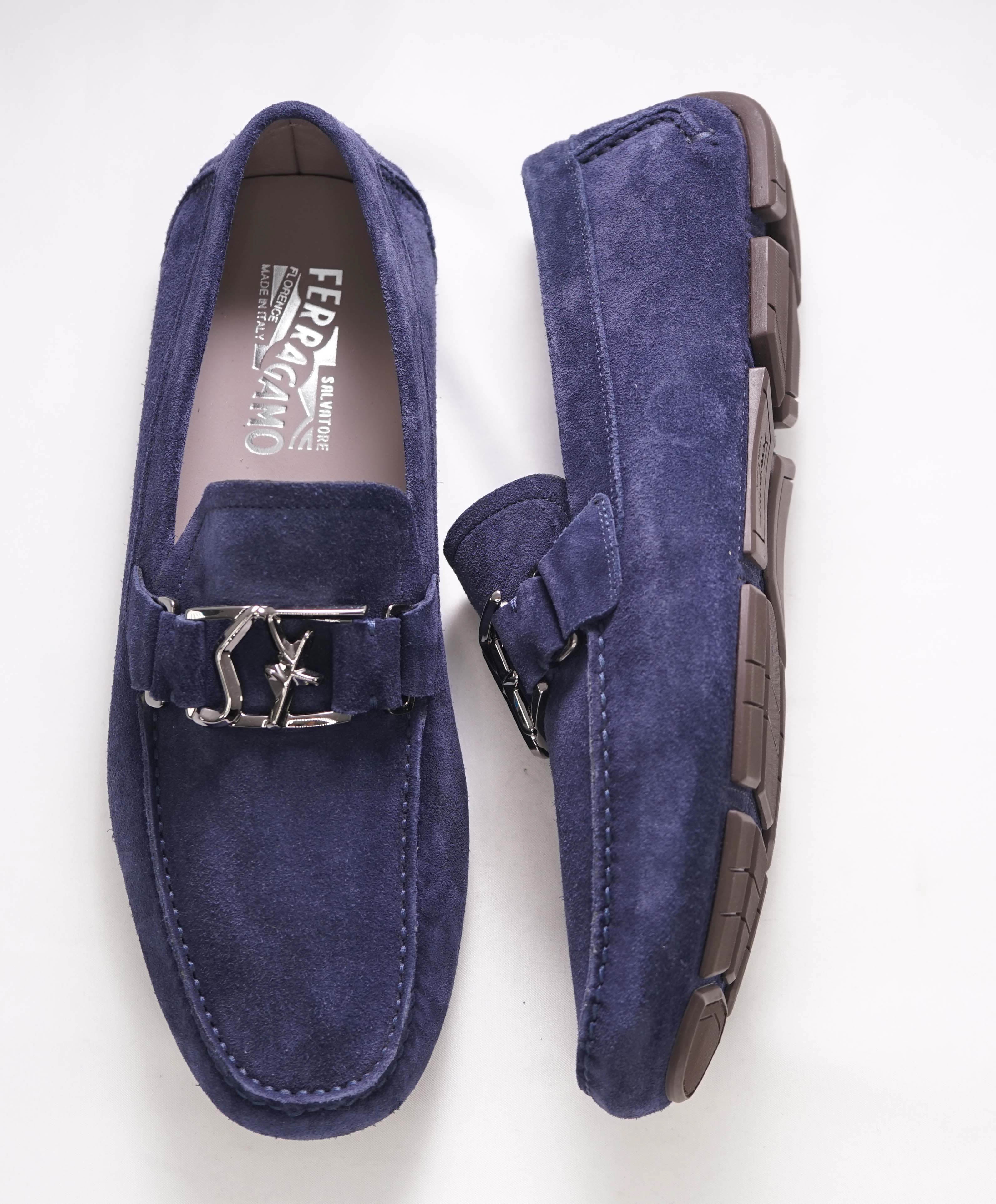 SALVATORE FERRAGAMO - "SF" Blue Suede Leather Loafer- 10 US