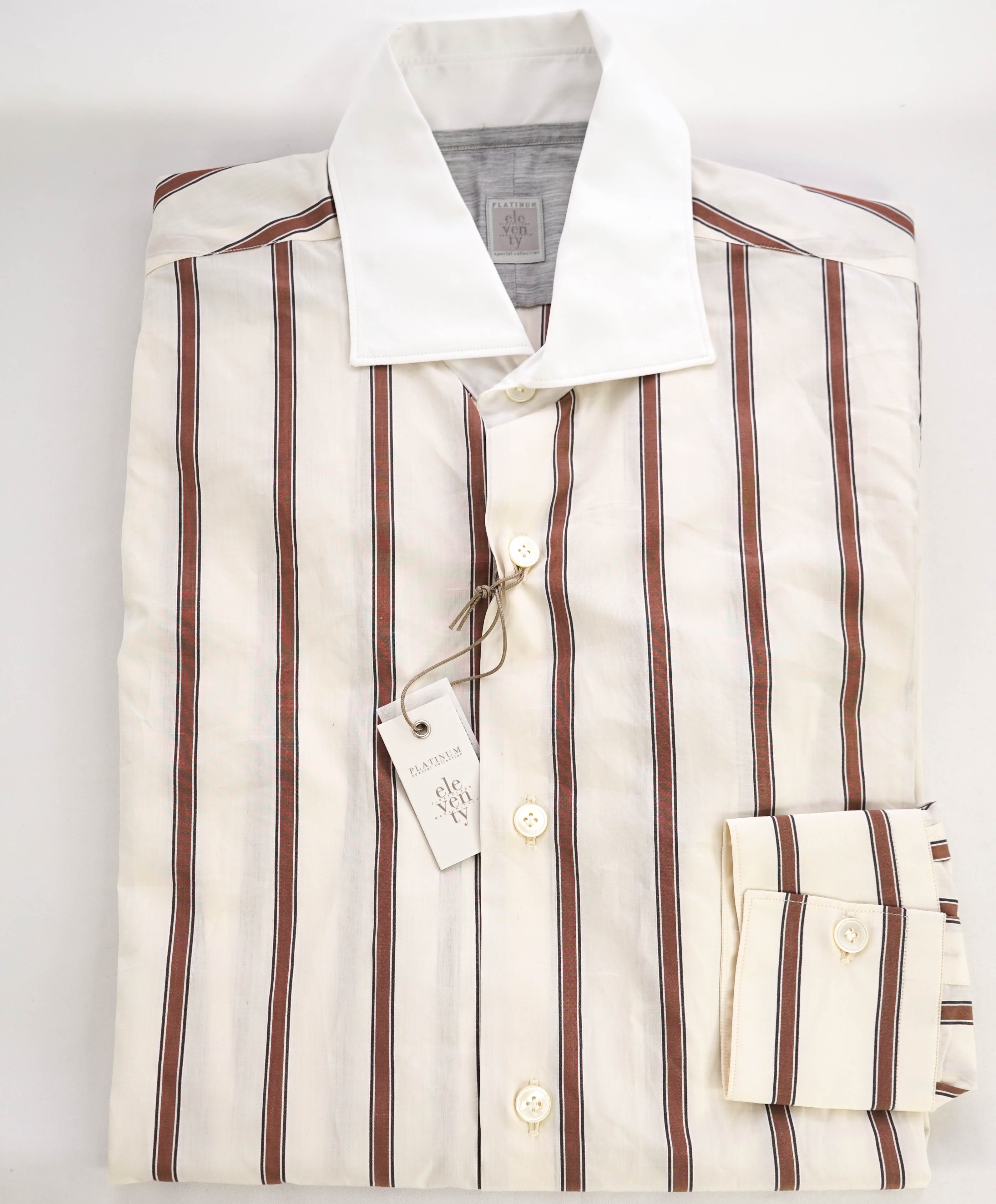 $395 ELEVENTY -*Wide Spread Contrast Collar* Button Dress Shirt - M