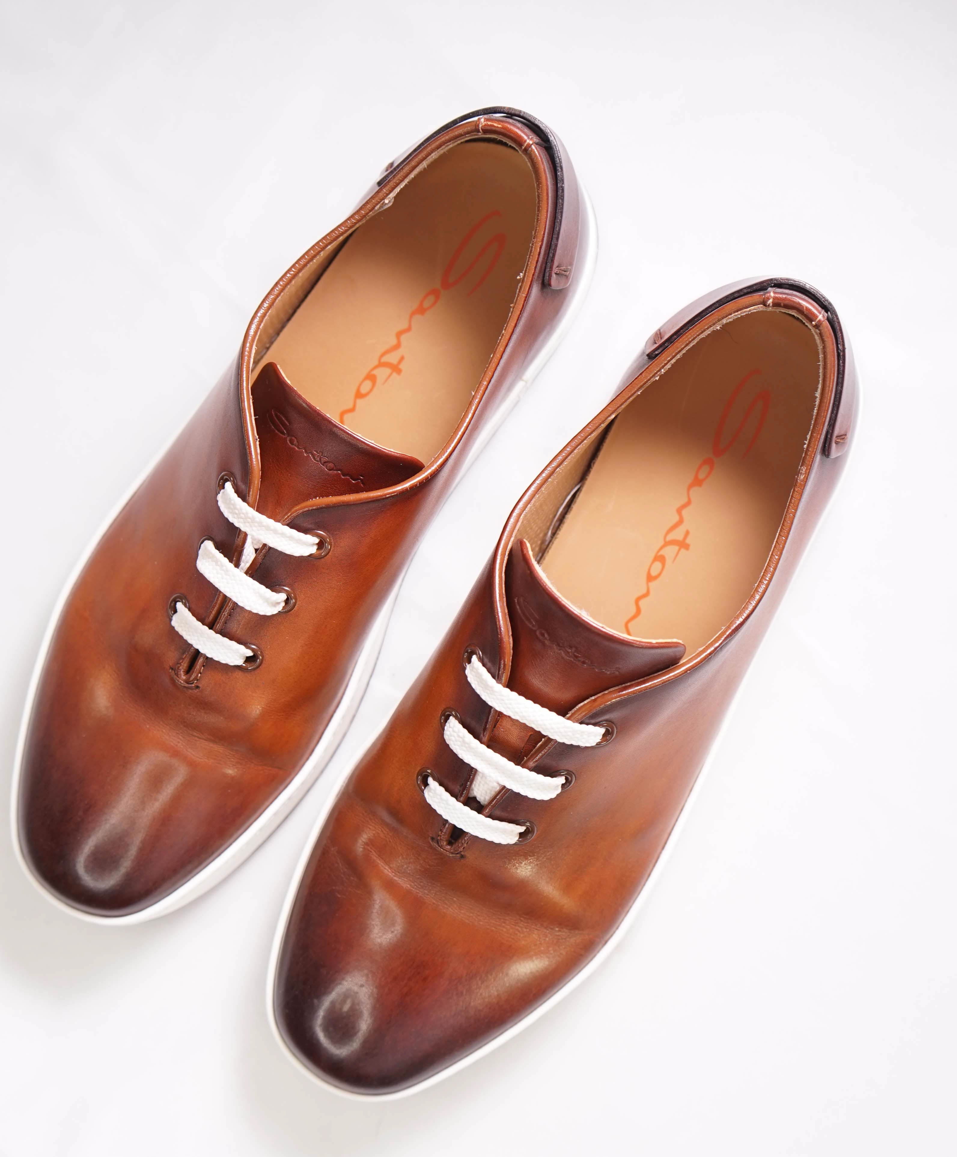 $1,295 SANTONI -  Brown Hand Patina Full Leather Sneaker - 9 (8 IT)