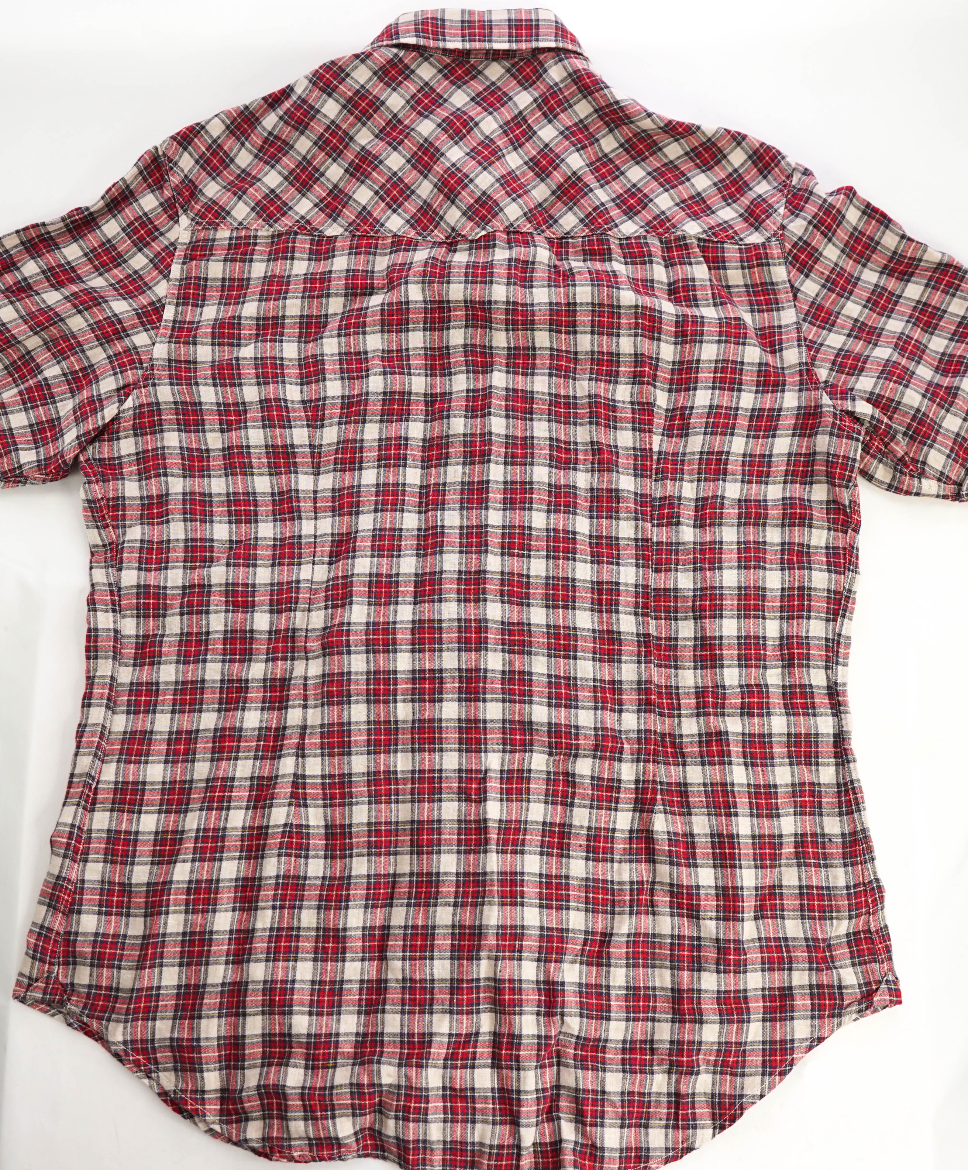 $395 ELEVENTY - Red *Snap Front* LINEN Texas Style Western Shirt - M