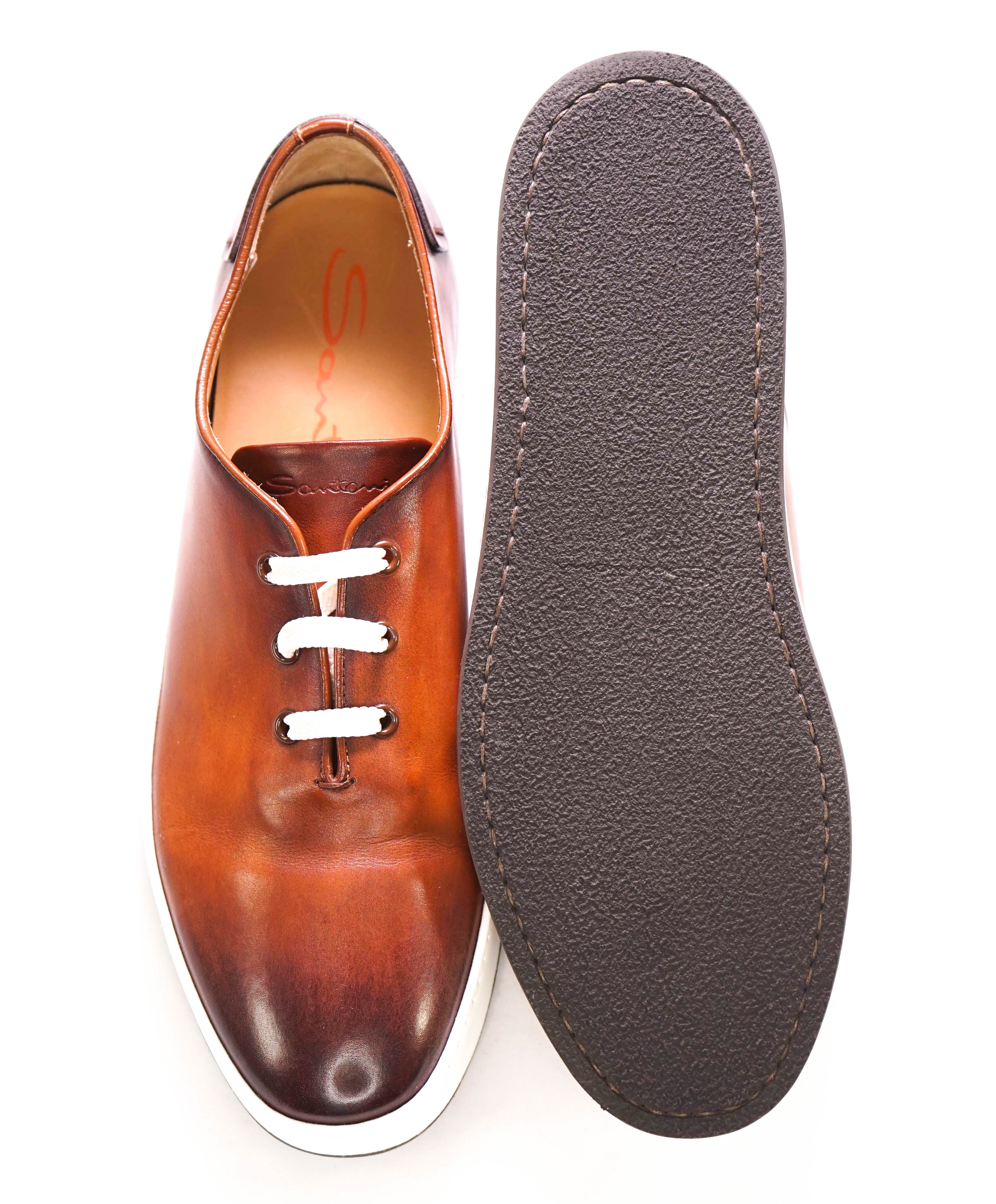 $1,295 SANTONI -  Brown Hand Patina Full Leather Sneaker - 9 (8 IT)