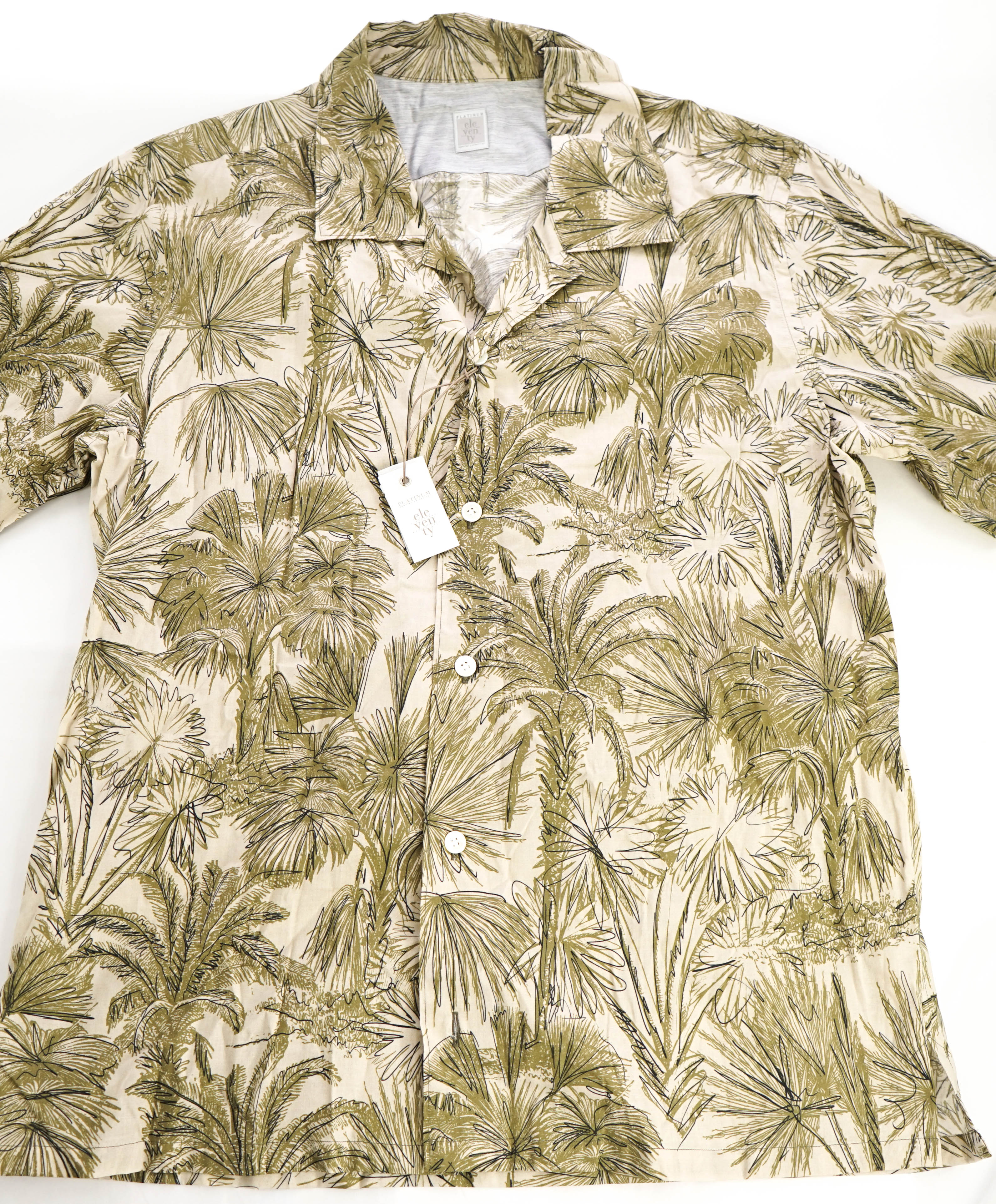 $395 ELEVENTY - Green *PALM* Havana Camp Collar Resort Shirt - M